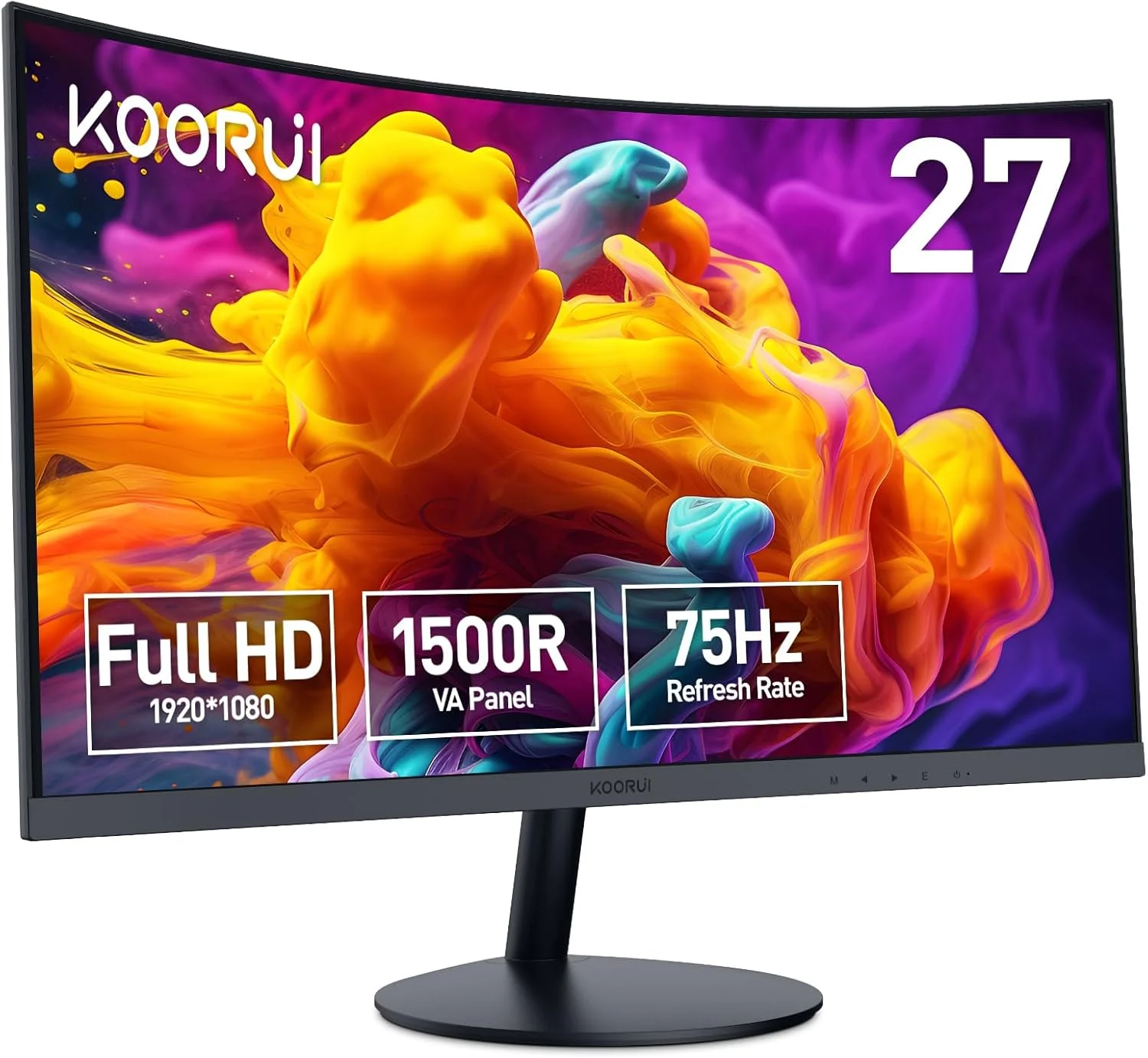 مانیتور خمیده 27 اینچی FHD کوروی، پنل VA، 1920x1080@75Hz، انحنای 1800R، تنظیم شیب، محافظت از چشم، مانیتور گیمینگ HDMI، VGA، مشکی