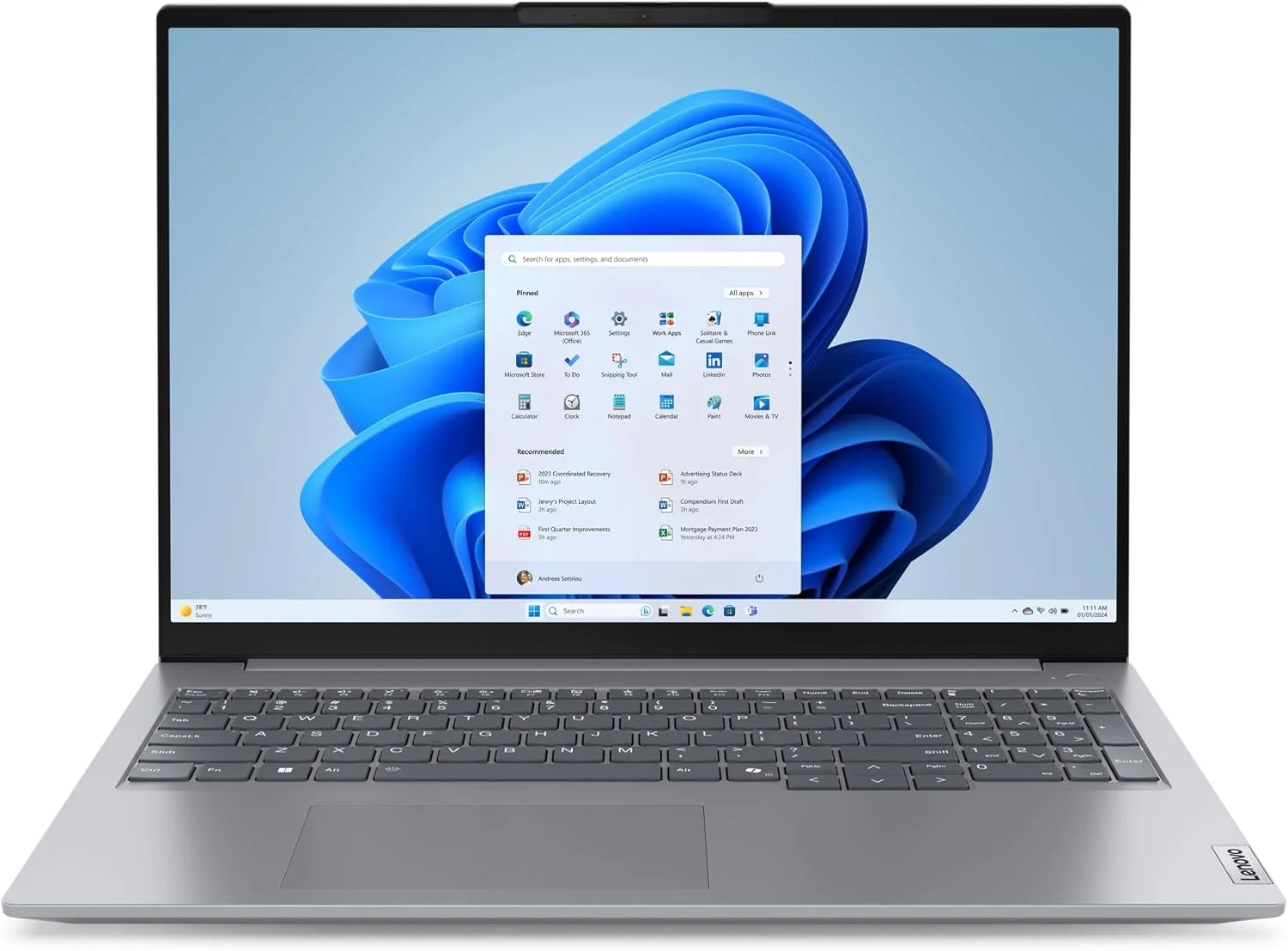 لپ تاپ لنوو ThinkBook 16 G7 IML Intel Core Ultra 7 155H، صفحه نمایش 40.6 سانتی متری (16 اینچ) WUXGA، رم 16 گیگابایتی DDR5-SDRAM، حافظه SSD 512 گیگابایتی
