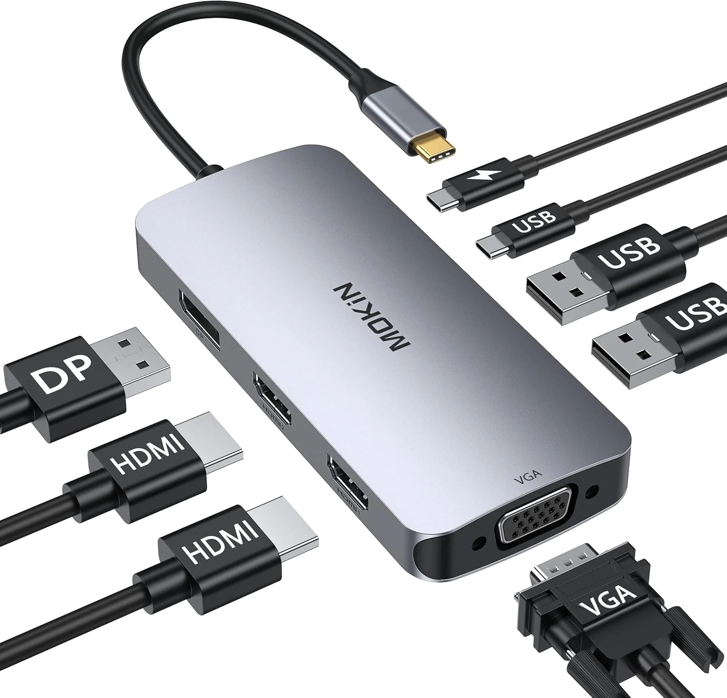 داک استیشن لپ تاپ MOKiN با قابلیت اتصال دو مانیتور، هاب USB C با 2 پورت HDMI، DisplayPort، VGA، شارژ PD، پورت های USB A&C 2.0، آداپتور چند مانیتوره برای Dell/HP/Lenovo