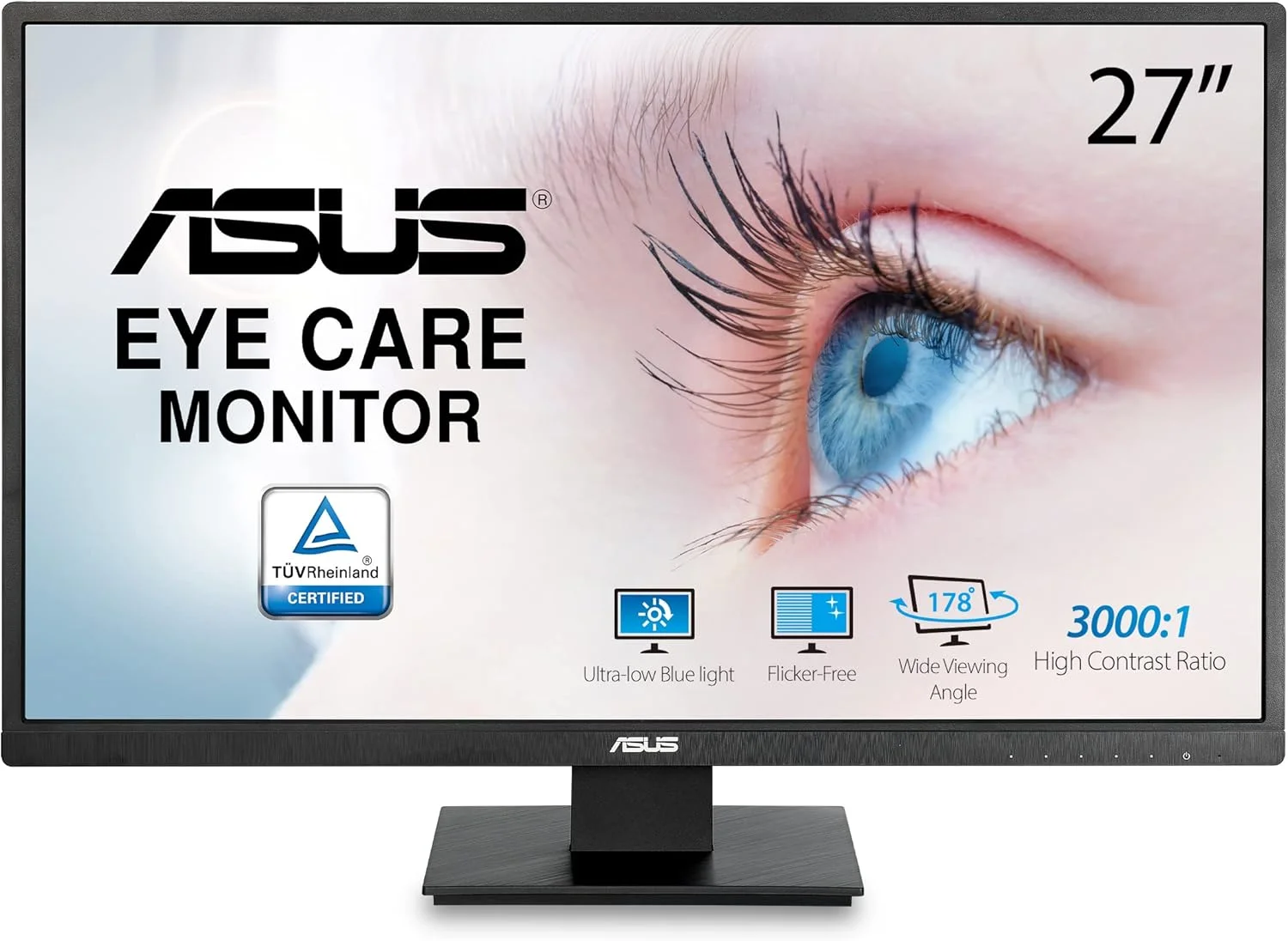 مانیتور 27 اینچی ایسوس مدل VA279HAE - Full HD، محافظت از چشم، نور آبی کم، بدون پرش تصویر، قابلیت نصب VESA، ضد انعکاس نور، HDMI، D-Sub، VGA