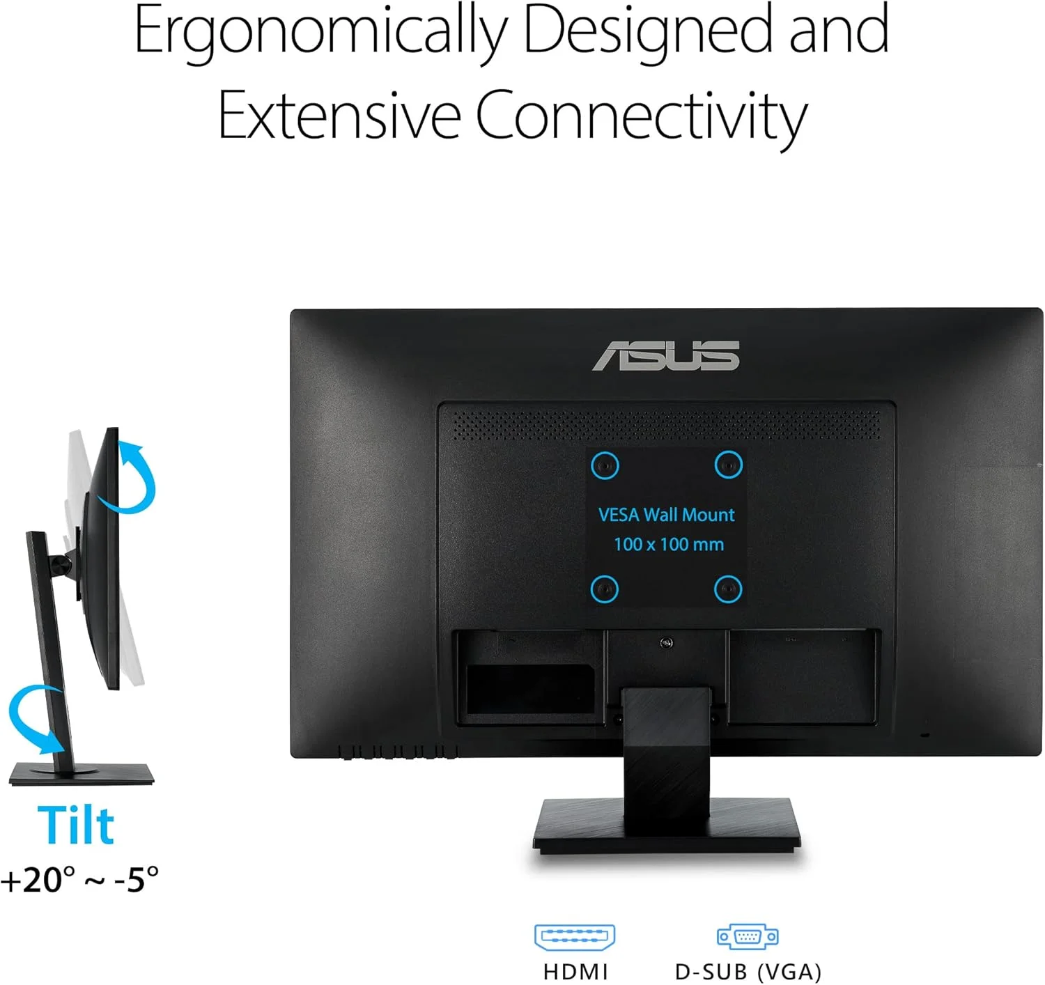 مانیتور 27 اینچی ایسوس مدل VA279HAE - Full HD، محافظت از چشم، نور آبی کم، بدون پرش تصویر، قابلیت نصب VESA، ضد انعکاس نور، HDMI، D-Sub، VGA
