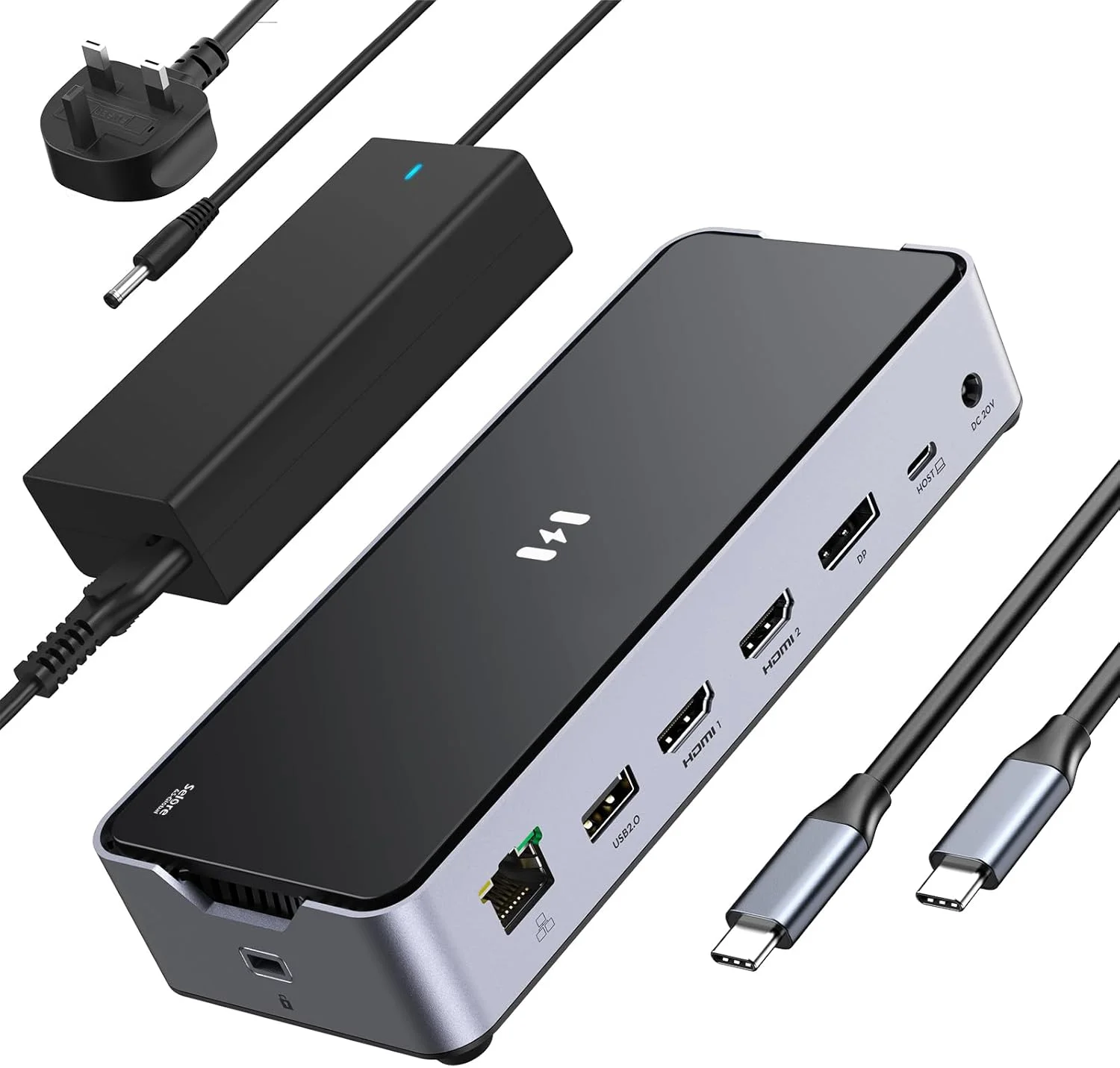 ایستگاه داکینگ USB C با سه مانیتور، 2 پورت HDMI DisplayPort 4K144Hz، USB A 2.0/3.0، USB C 3.1 10Gbps و خروجی 30W، اترنت، MicroSD و SD، صدا و میکروفون، منبع تغذیه 150W DC برای Dell/Lenovo/HP