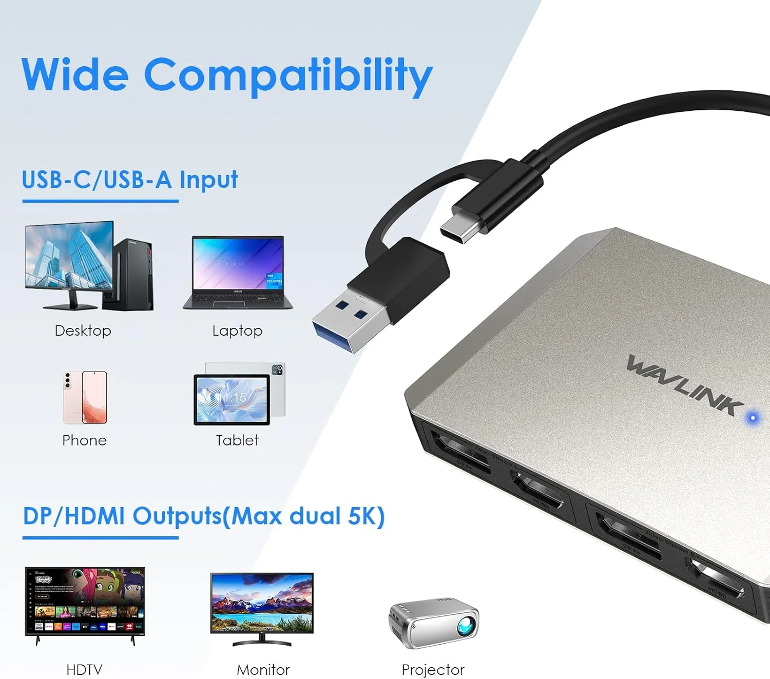 آداپتور USB 3.0/USB C به DisplayPort و HDMI ویولینک، هاب مانیتور دوگانه 5K/4K با نرخ 60 هرتز DisplayLink برای Dell HP Surface Lenovo، سازگار با ویندوز و M1/M2 Mac (نقره ای) آداپتور USB 3.0/USB C به DisplayPort و HDMI ویولینک، هاب مانیتور دوگانه 5K/4K با نرخ 60 هرتز DisplayLink برای Dell HP Surface Lenovo، سازگار با ویندوز و M1/M2 Mac (نقره ای)