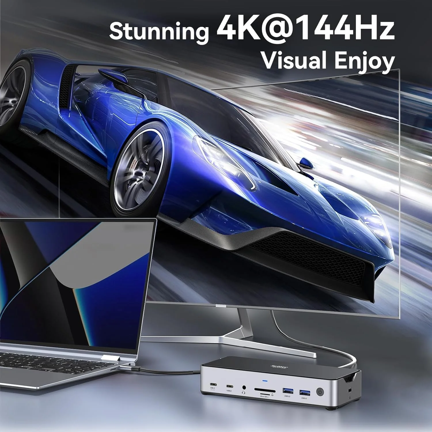 ایستگاه داکینگ USB C با سه مانیتور، 2 پورت HDMI DisplayPort 4K144Hz، USB A 2.0/3.0، USB C 3.1 10Gbps و خروجی 30W، اترنت، MicroSD و SD، صدا و میکروفون، منبع تغذیه 150W DC برای Dell/Lenovo/HP