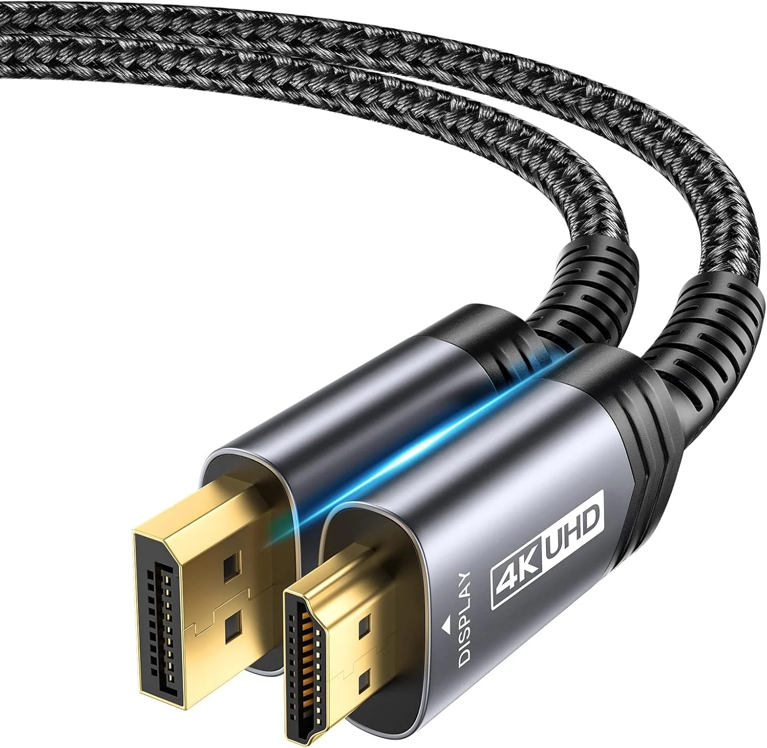 کابل 2 متری DisplayPort به HDMI جی ساکس 4K، 2K@120Hz، 4K@30Hz یک طرفه [روکش طلا، بافته شده، روکش آلومینیومی] اتصال کامپیوتر DP به مانیتور HDMI سازگار با Lenovo، HP، Dell، AMD، NVIDIA، پروژکتور