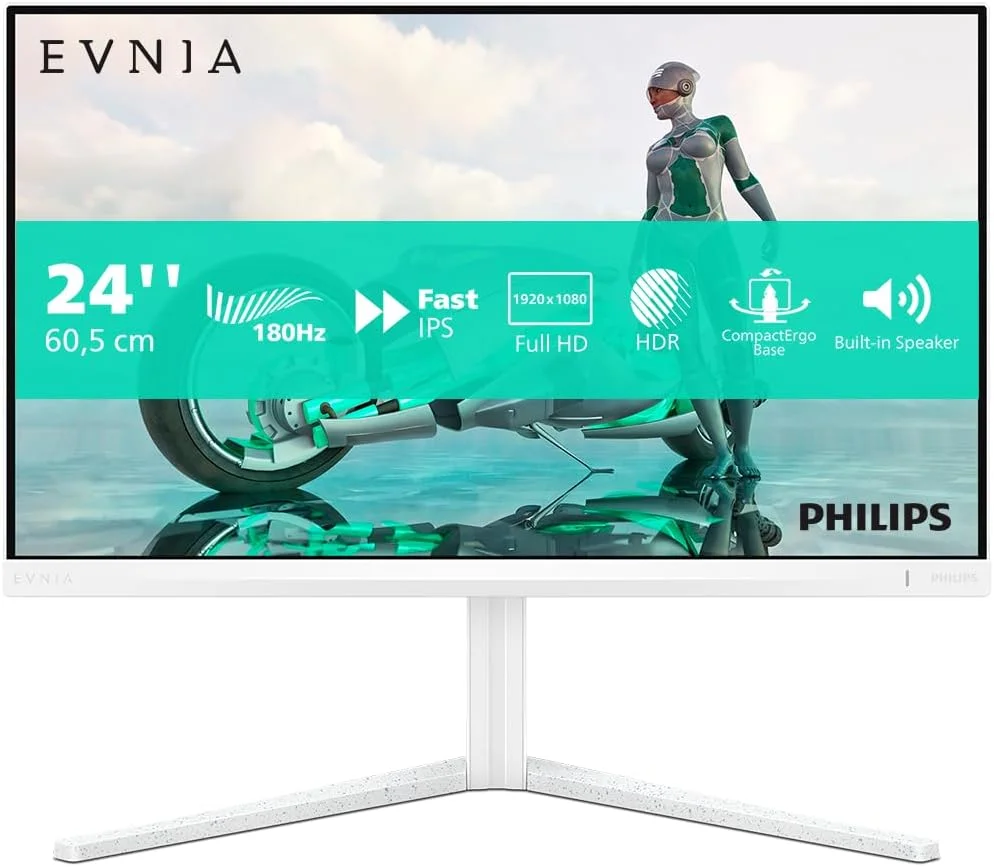 مانیتور گیمینگ 23.8 اینچی PHILIPS 24M2N3201A - Full HD، نرخ 180 هرتز، زمان پاسخگویی 1 میلی‌ثانیه GtG، FreeSync Premium، سازگار با G-Sync (1920x1080، 2x HDMI، DisplayPort) سفید