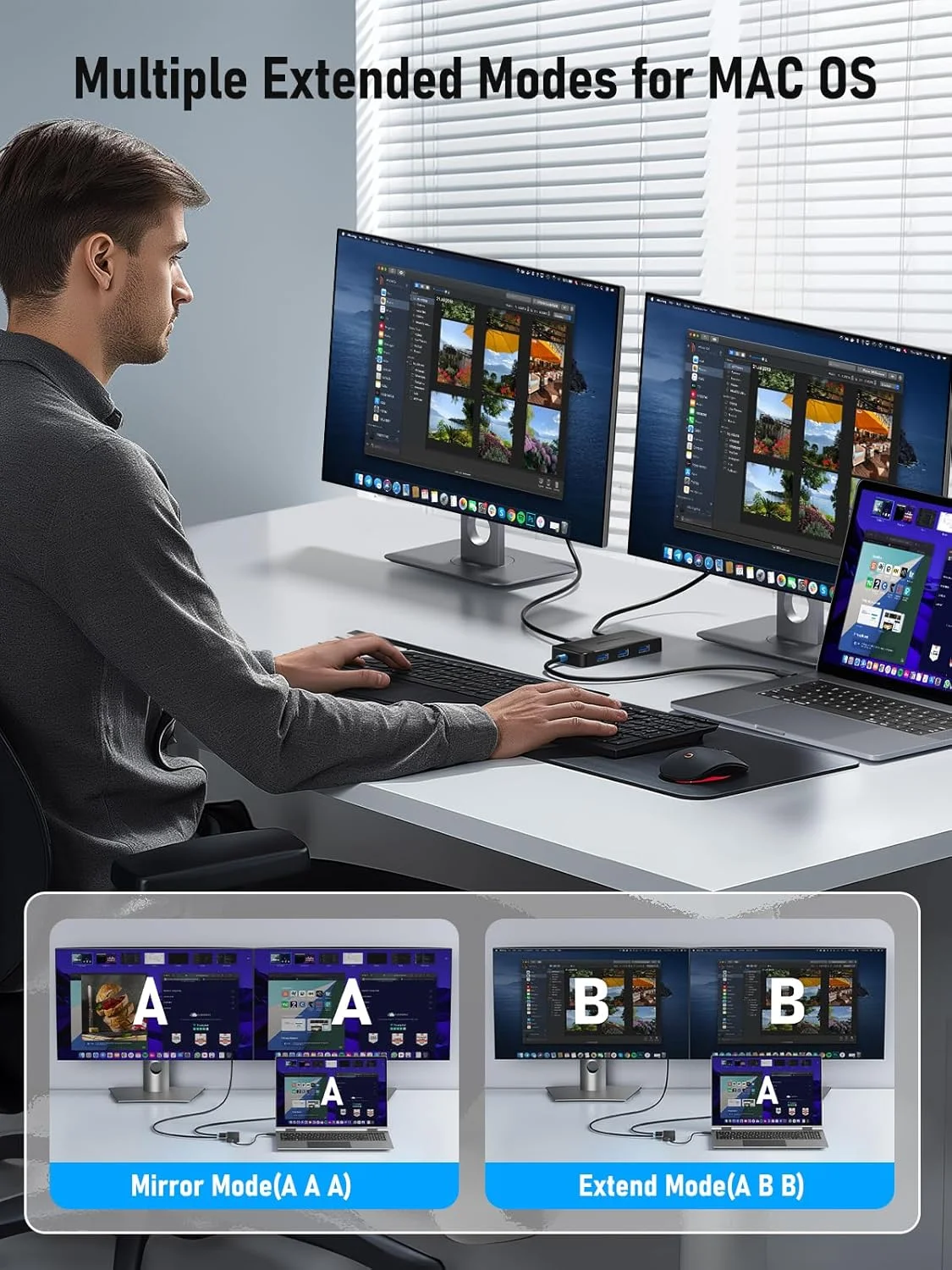 داک استیشن 6 در 1 Lemorele با مانیتور دوگانه - هاب USB C با 2 پورت HDMI 4K، 3 پورت USB 3.0 با سرعت 5 گیگابیت بر ثانیه، شارژ سریع USB C PD 100W - اتصال و استفاده آسان برای لپ تاپ های Dell Lenovo HP MacBook Surface داک استیشن 6 در 1 Lemorele با مانیتور دوگانه - هاب USB C با 2 پورت HDMI 4K، 3 پورت USB 3.0 با سرعت 5 گیگابیت بر ثانیه، شارژ سریع USB C PD 100W - اتصال و استفاده آسان برای لپ تاپ های Dell Lenovo HP MacBook Surface