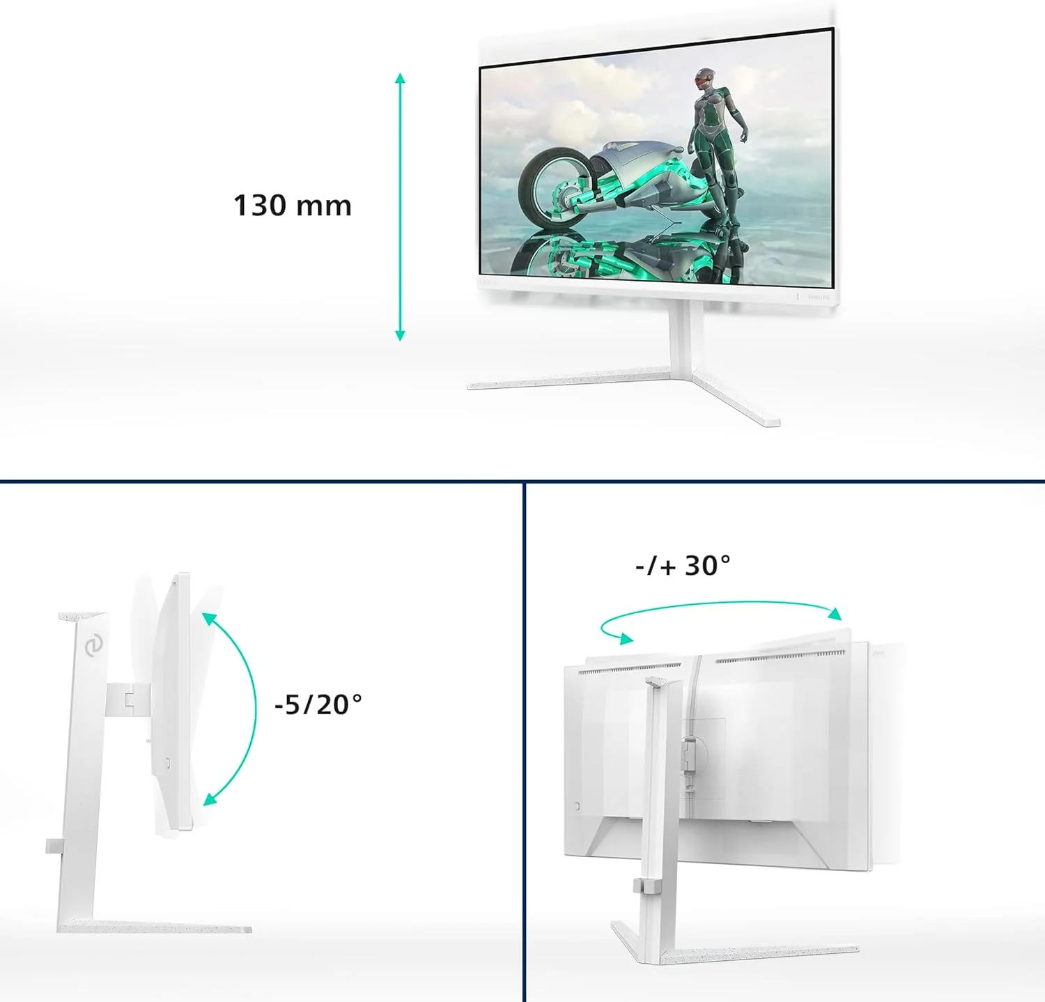 مانیتور گیمینگ 23.8 اینچی PHILIPS 24M2N3201A - Full HD، نرخ 180 هرتز، زمان پاسخگویی 1 میلی‌ثانیه GtG، FreeSync Premium، سازگار با G-Sync (1920x1080، 2x HDMI، DisplayPort) سفید