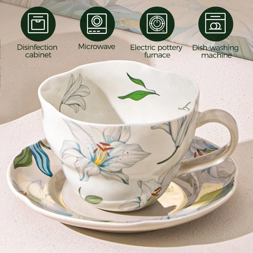 ست فنجان و نعلبکی سرامیکی 250 میلی لیتری KASTWAVE، فنجان چای با طراحی گلدار برای دفتر و خانه، قابل شستشو در ماشین ظرفشویی و استفاده در مایکروویو، ایده آل برای کاپوچینو، لاته، اسپرسو و آمریکانو (250 میلی لیتر) ست فنجان و نعلبکی سرامیکی 250 میلی لیتری KASTWAVE، فنجان چای با طراحی گلدار برای دفتر و خانه، قابل شستشو در ماشین ظرفشویی و استفاده در مایکروویو، ایده آل برای کاپوچینو، لاته، اسپرسو و آمریکانو (250 میلی لیتر)