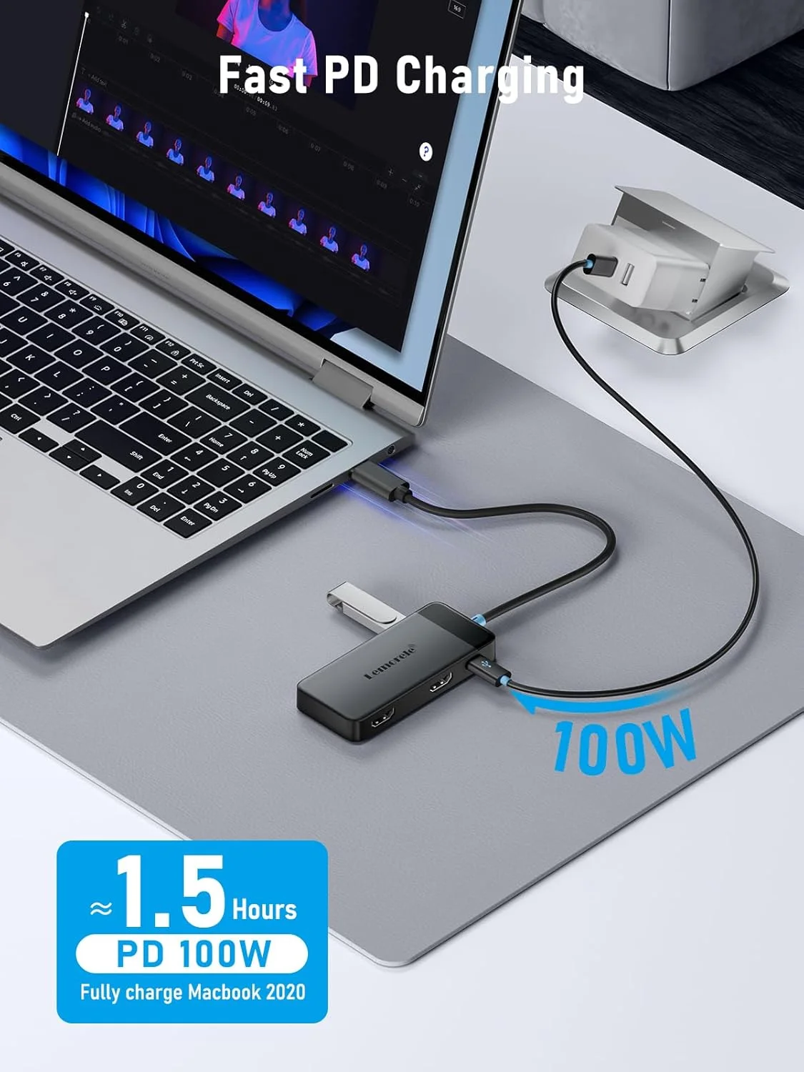 داک استیشن 6 در 1 Lemorele با مانیتور دوگانه - هاب USB C با 2 پورت HDMI 4K، 3 پورت USB 3.0 با سرعت 5 گیگابیت بر ثانیه، شارژ سریع USB C PD 100W - اتصال و استفاده آسان برای لپ تاپ های Dell Lenovo HP MacBook Surface داک استیشن 6 در 1 Lemorele با مانیتور دوگانه - هاب USB C با 2 پورت HDMI 4K، 3 پورت USB 3.0 با سرعت 5 گیگابیت بر ثانیه، شارژ سریع USB C PD 100W - اتصال و استفاده آسان برای لپ تاپ های Dell Lenovo HP MacBook Surface