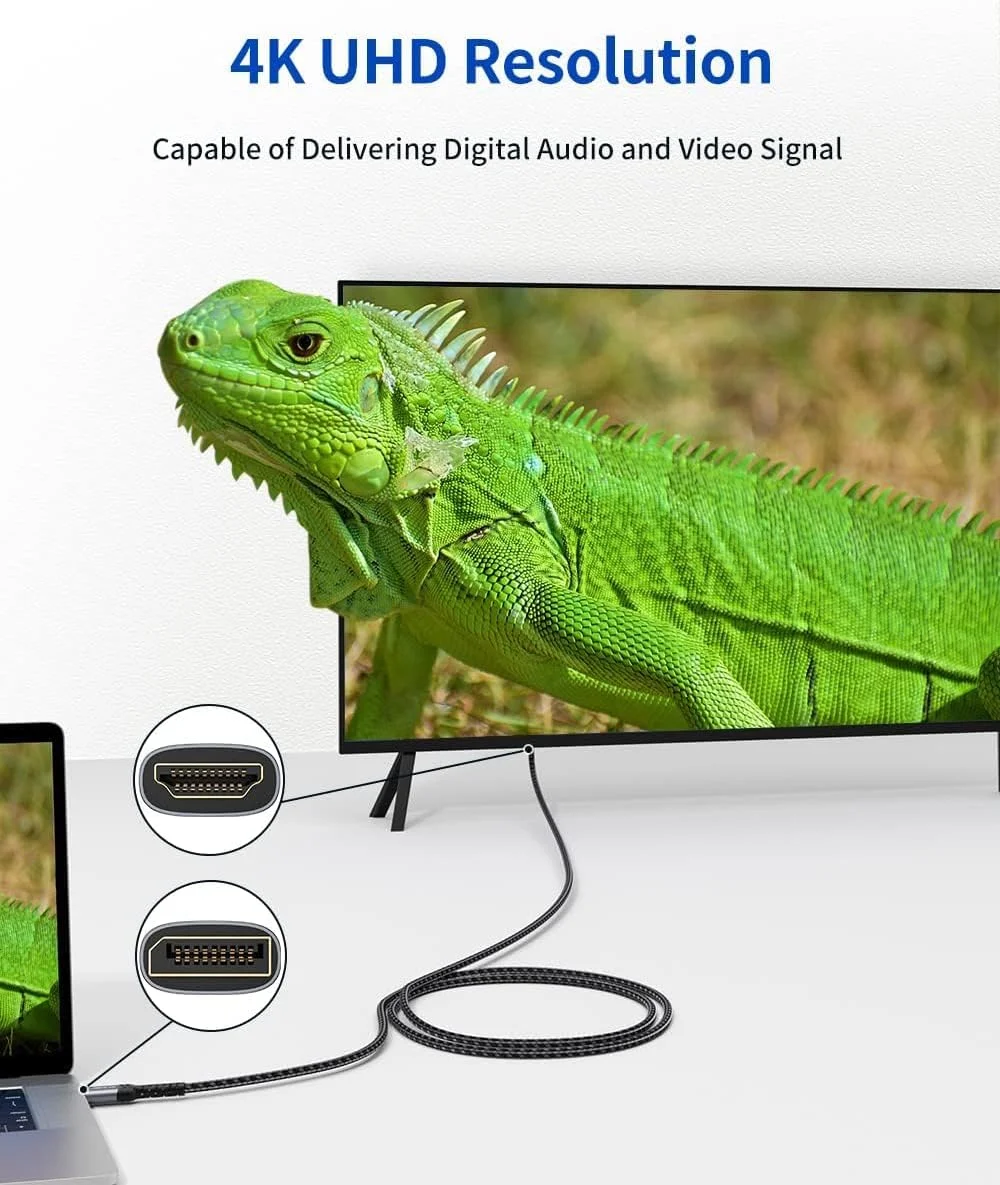 کابل 2 متری DisplayPort به HDMI جی ساکس 4K، 2K@120Hz، 4K@30Hz یک طرفه [روکش طلا، بافته شده، روکش آلومینیومی] اتصال کامپیوتر DP به مانیتور HDMI سازگار با Lenovo، HP، Dell، AMD، NVIDIA، پروژکتور