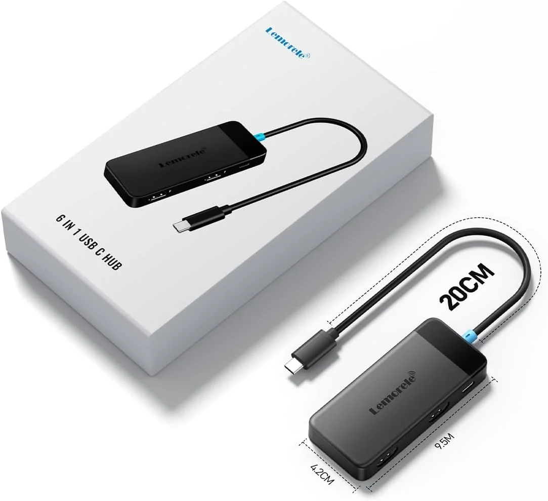 داک استیشن 6 در 1 Lemorele با مانیتور دوگانه - هاب USB C با 2 پورت HDMI 4K، 3 پورت USB 3.0 با سرعت 5 گیگابیت بر ثانیه، شارژ سریع USB C PD 100W - اتصال و استفاده آسان برای لپ تاپ های Dell Lenovo HP MacBook Surface داک استیشن 6 در 1 Lemorele با مانیتور دوگانه - هاب USB C با 2 پورت HDMI 4K، 3 پورت USB 3.0 با سرعت 5 گیگابیت بر ثانیه، شارژ سریع USB C PD 100W - اتصال و استفاده آسان برای لپ تاپ های Dell Lenovo HP MacBook Surface