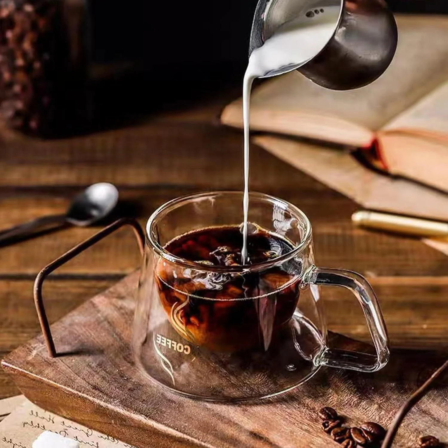 لیوان قهوه 200 میلی لیتری، بسته 2 عددی ماگ قهوه شیشه ای بوروسیلیکات دو جداره با دسته، مقاوم در برابر حرارت، فنجان های عایق برای کاپوچینو، لاته، ماکیاتو، چای، شیر و آبمیوه