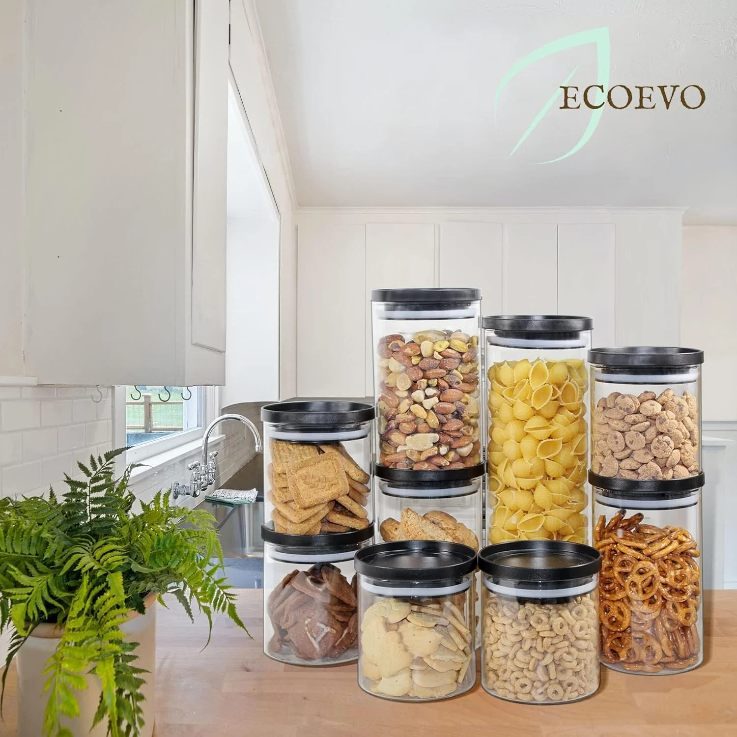 ست 6 عددی ظروف شیشه ای با درب مشکی، ظروف نگهداری مواد غذایی شیشه ای با درب های هواگیر، ست ظروف شیشه ای آشپزخانه، ظروف نگهداری مواد غذایی با درب های قابل چیدن ادویه و گیاهان (473 میلی لیتر)