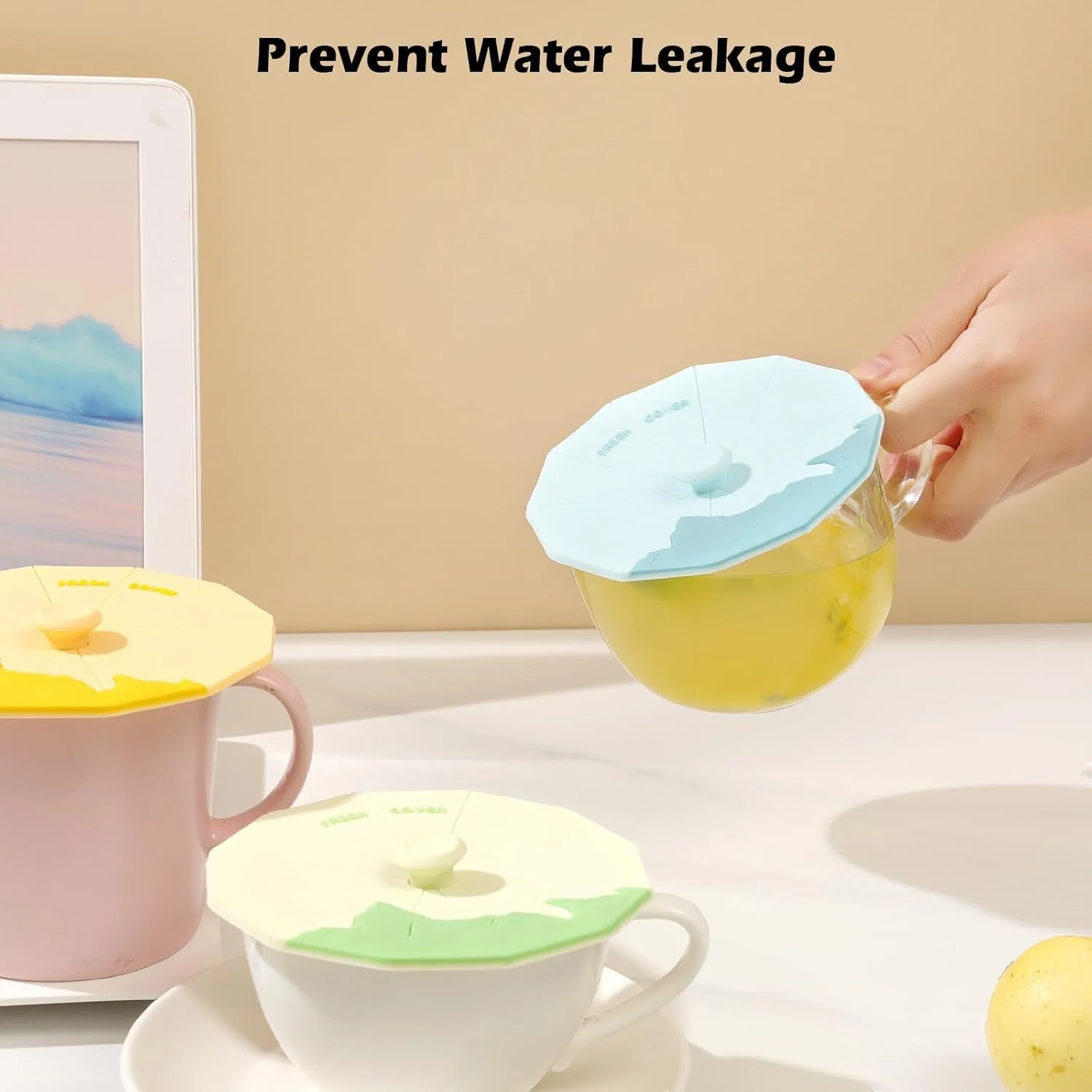 روکش سیلیکونی لیوان KASTWAVE، درب لیوان سیلیکونی چند رنگ، روکش لیوان انعطاف پذیر، درب لیوان داغ برای قهوه و چای (ست 3 عددی)
