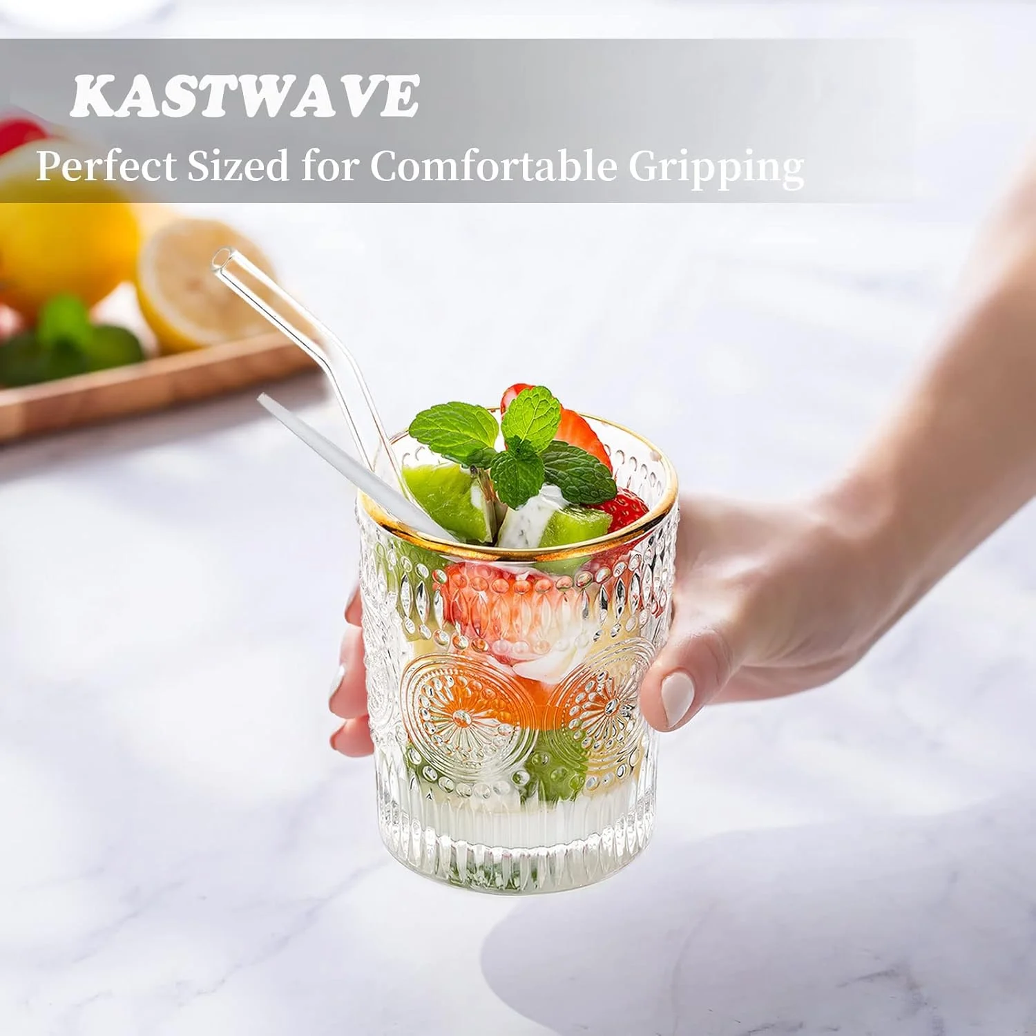 ست لیوان آب KASTWAVE، مجموعه 6 عددی لیوان نوشیدنی کریستالی وینتیج، لیوان شیشه ای، برای نوشیدنی های قهوه آب میوه، نوشیدنی های خنک، ست ظروف شیشه ای وینتیج برای مهمانی های شام، رستوران ها، خانه