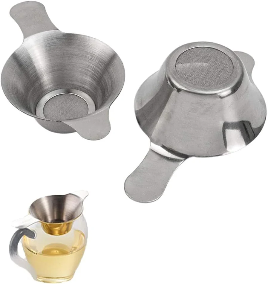 صافی چای برگ، بسته 2 عددی در اندازه های مختلف، صافی کوچک استیل ضد زنگ، قیف چای توری ریز، فیلتر قهوه چای با دسته های دوتایی