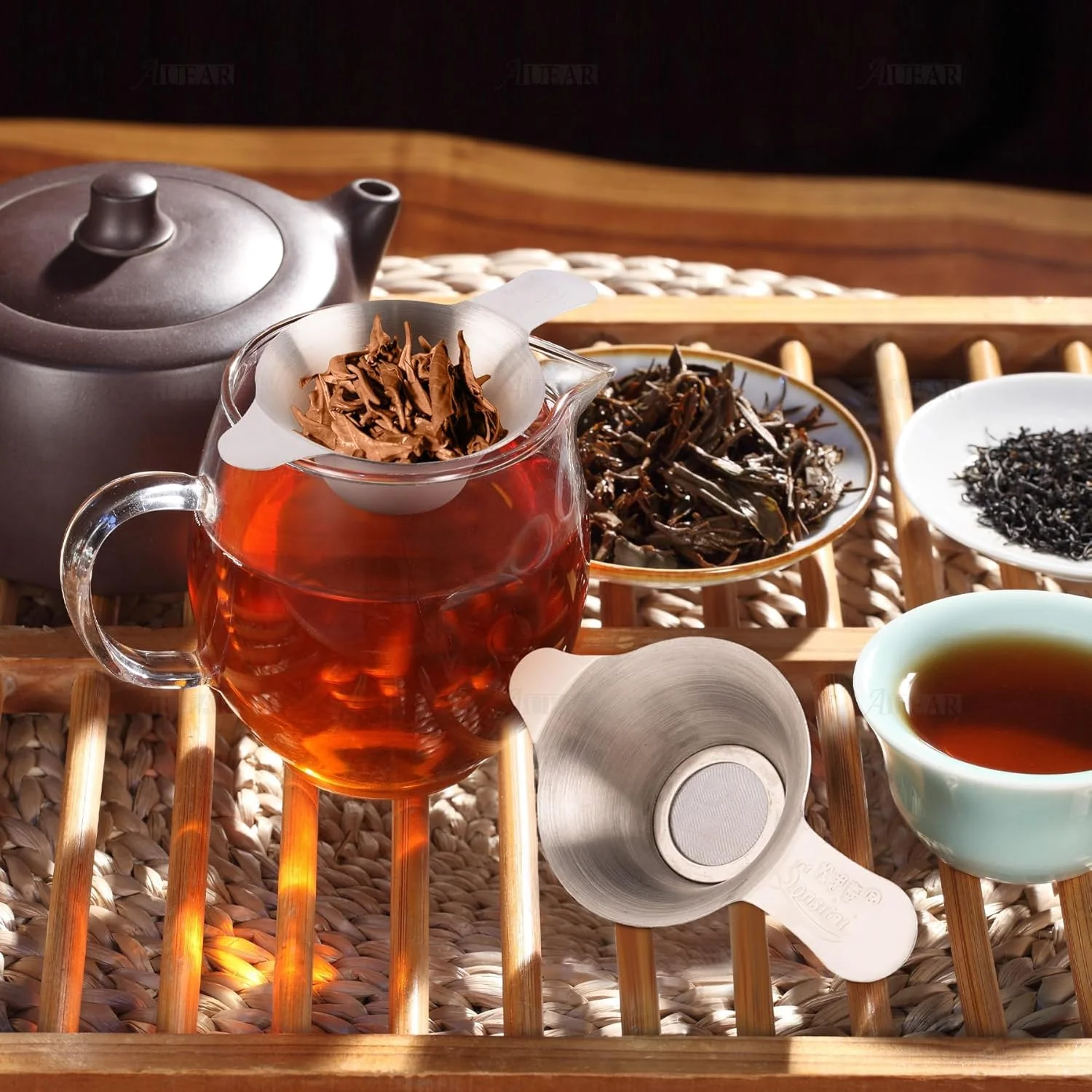 صافی چای برگ، بسته 2 عددی در اندازه های مختلف، صافی کوچک استیل ضد زنگ، قیف چای توری ریز، فیلتر قهوه چای با دسته های دوتایی