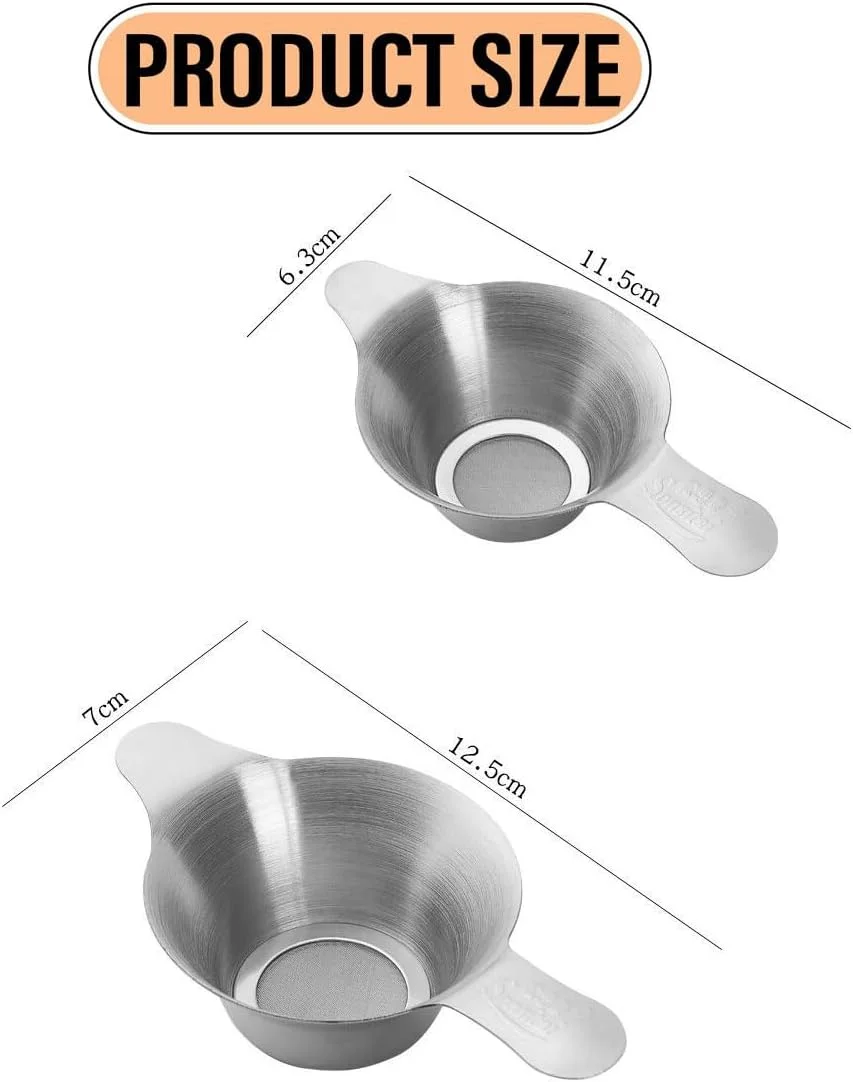 صافی چای برگ، بسته 2 عددی در اندازه های مختلف، صافی کوچک استیل ضد زنگ، قیف چای توری ریز، فیلتر قهوه چای با دسته های دوتایی