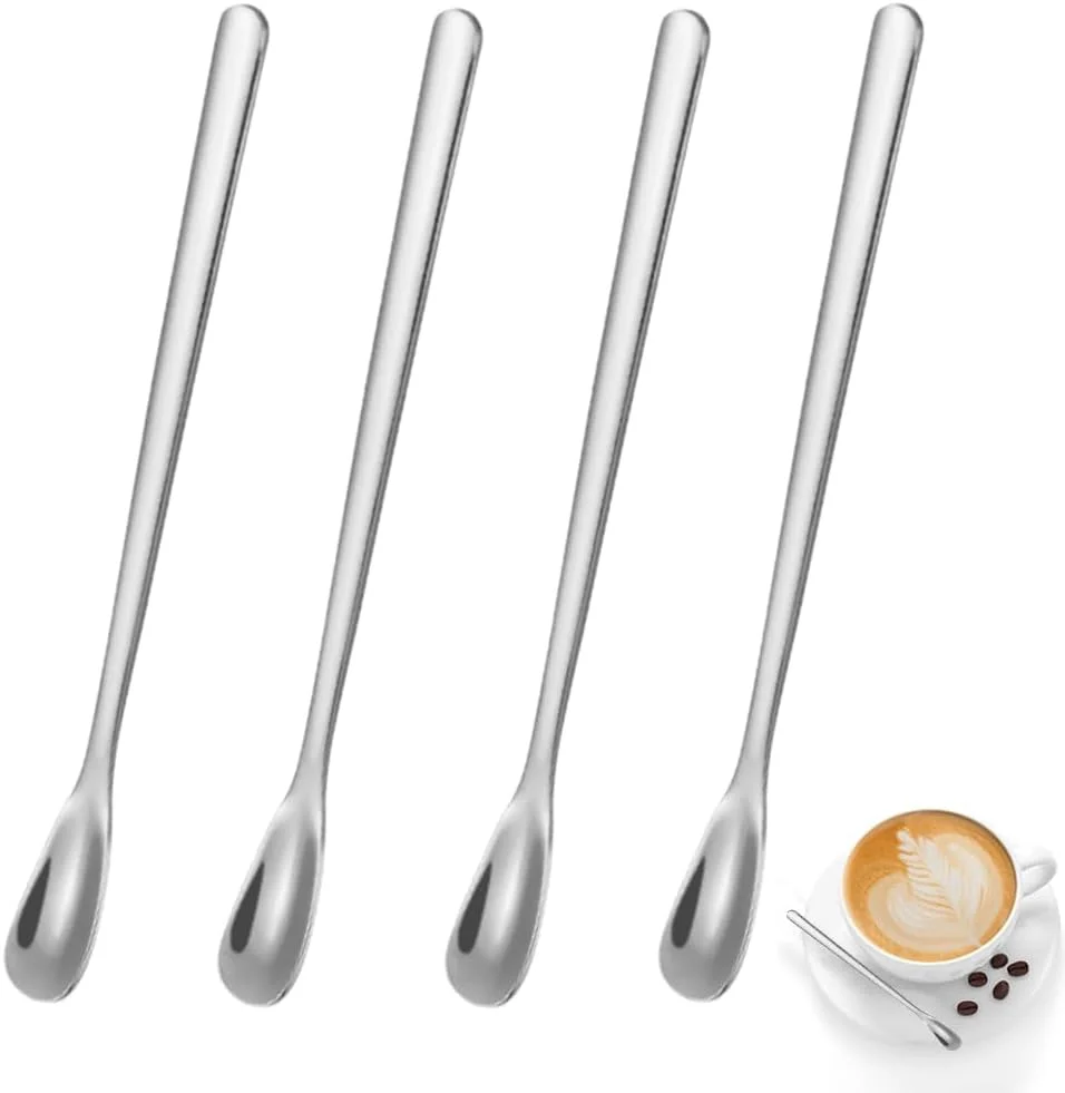 قاشق همزن قهوه، 4 عدد قاشق چای و اسپرسو نقره ای قابل استفاده مجدد با دسته استیل ضد زنگ، اسکوپ های کوچک نمک و چاشنی برای آشپزخانه، کافی شاپ ها و مسافرت، طول 6 اینچ