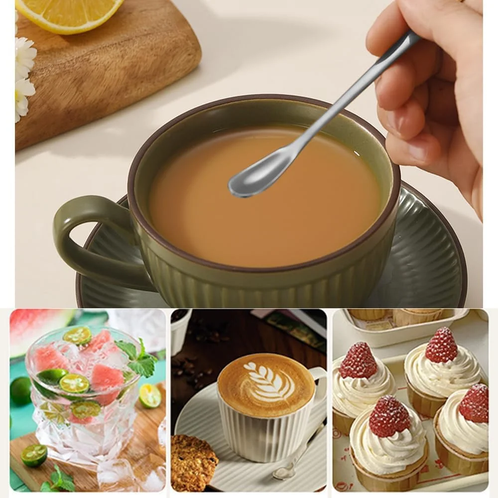 قاشق همزن قهوه، 4 عدد قاشق چای و اسپرسو نقره ای قابل استفاده مجدد با دسته استیل ضد زنگ، اسکوپ های کوچک نمک و چاشنی برای آشپزخانه، کافی شاپ ها و مسافرت، طول 6 اینچ
