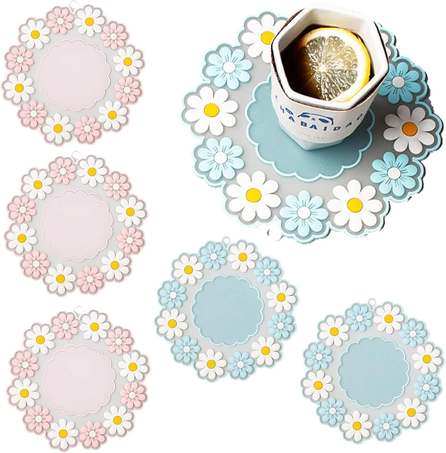 ست زیر لیوانی سیلیکونی طرح گل آفتابگردان KASTWAVE، 8 اینچی، بسته 6 عددی، پدهای عایق ضد لغزش برای چای و قهوه در فضای باز، دکور میز عالی ست زیر لیوانی سیلیکونی طرح گل آفتابگردان KASTWAVE، 8 اینچی، بسته 6 عددی، پدهای عایق ضد لغزش برای چای و قهوه در فضای باز، دکور میز عالی