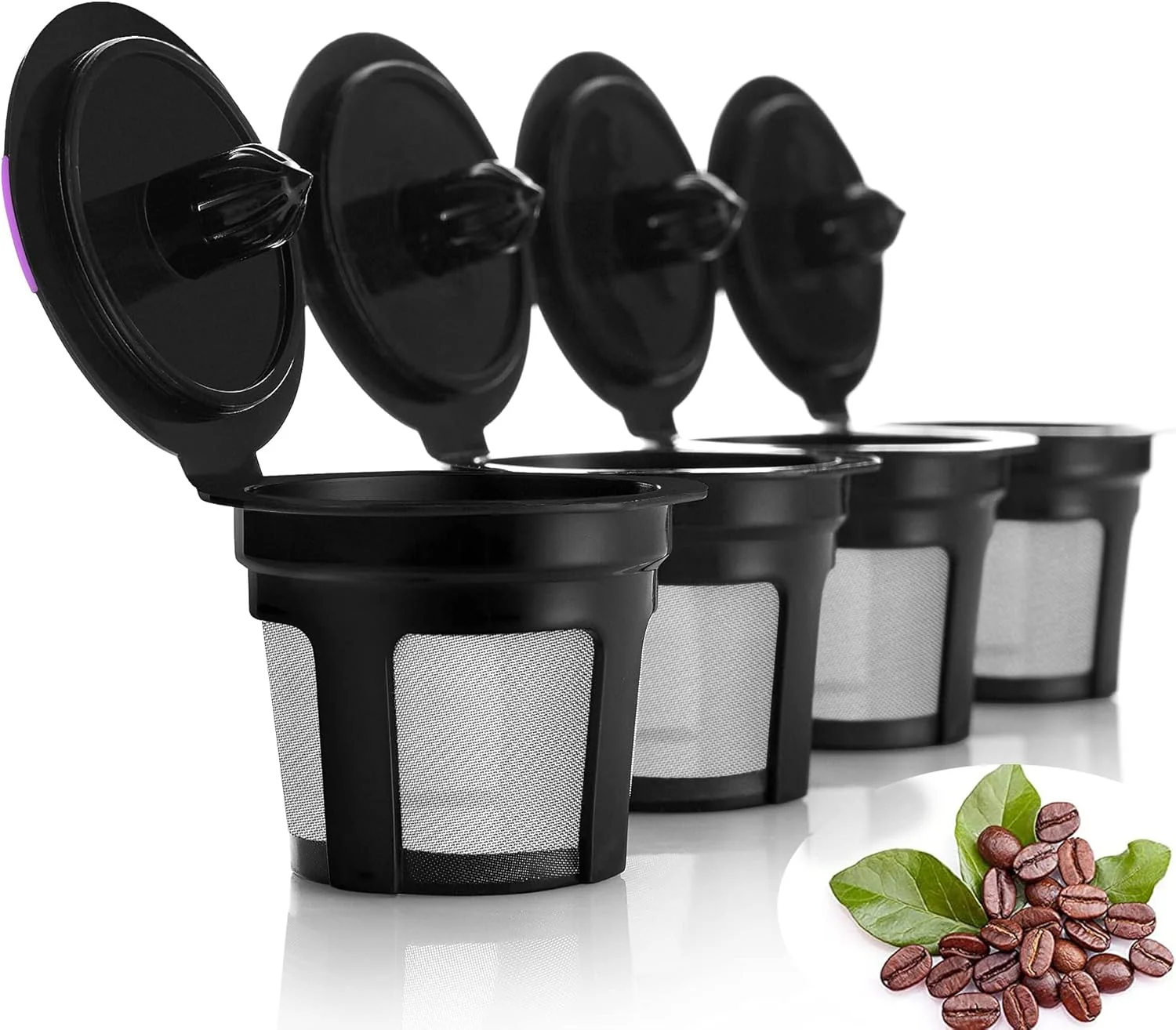 فیلترهای قهوه KASTWAVE، بسته 4 عددی، فیلترهای قابل استفاده مجدد K Cups، صافی توری استیل ضد زنگ برای چای سیاه آشپزخانه منزل خانواده Keurig