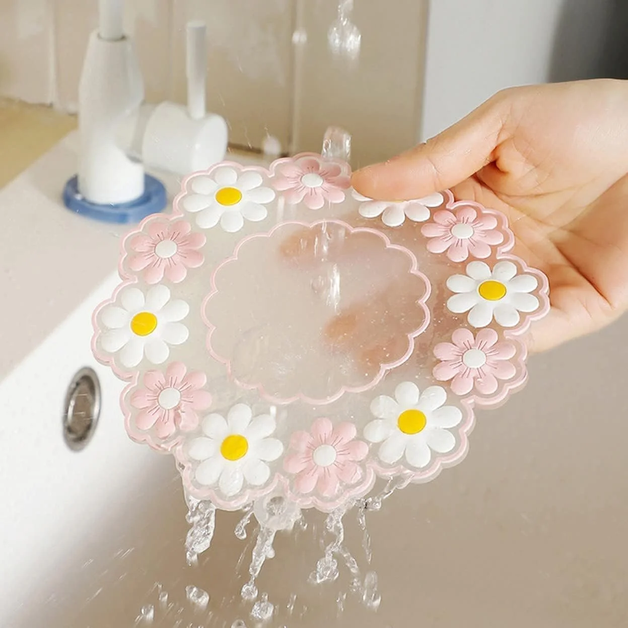 ست زیر لیوانی سیلیکونی طرح گل آفتابگردان KASTWAVE، 8 اینچی، بسته 6 عددی، پدهای عایق ضد لغزش برای چای و قهوه در فضای باز، دکور میز عالی