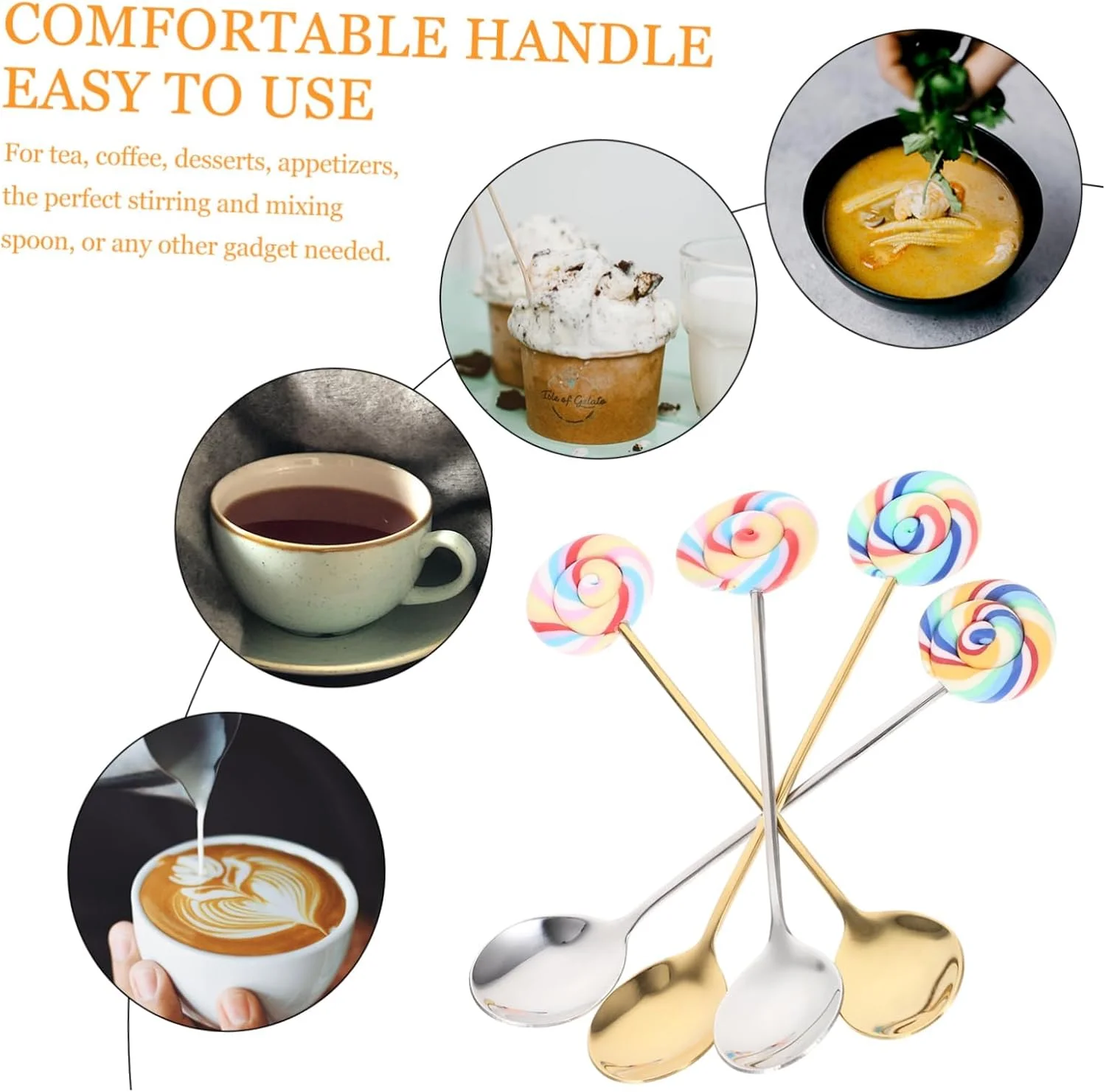 ست قاشق چای و قهوه استیل 4 عددی - طراحی آب نبات چوبی تزئینی برای مخلوط کردن، هم زدن و سرو
