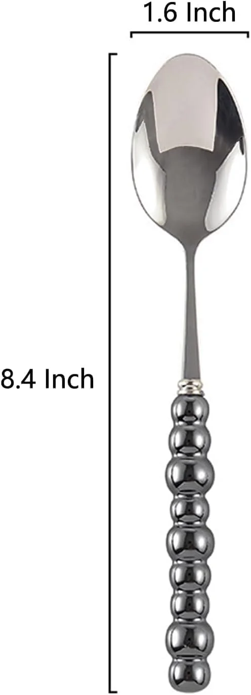 ست قاشق استیل، قاشق دسر با تزئین مروارید مصنوعی، 8.4 اینچی به سبک کرهای، مناسب برای چای و قهوه، مناسب برای صرف غذا در منزل، مهمانیها و هدیه، دسته سرامیکی (مشکی، 4 عددی) ست قاشق استیل، قاشق دسر با تزئین مروارید مصنوعی، 8.4 اینچی به سبک کرهای، مناسب برای چای و قهوه، مناسب برای صرف غذا در منزل، مهمانیها و هدیه، دسته سرامیکی (مشکی، 4 عددی)