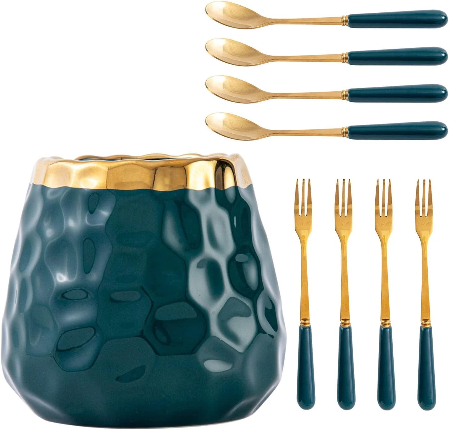 ست قاشق قهوه خوری سرامیکی شیک با قاشق های چای خوری فلزی و قاشق های بستنی - ایده آل برای دسرها، نوشیدنی ها و استفاده روزمره