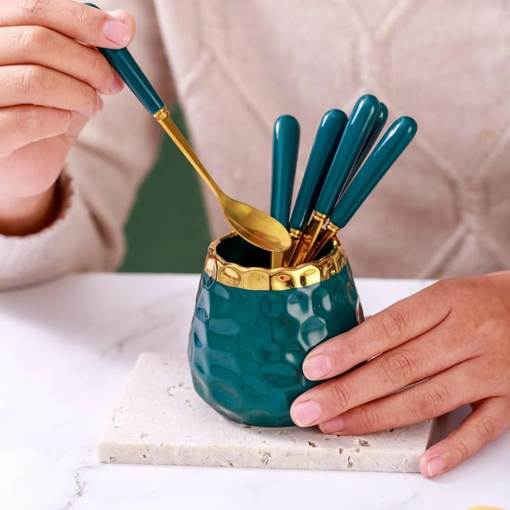 ست قاشق قهوه خوری سرامیکی شیک با قاشق های چای خوری فلزی و قاشق های بستنی - ایده آل برای دسرها، نوشیدنی ها و استفاده روزمره ست قاشق قهوه خوری سرامیکی شیک با قاشق های چای خوری فلزی و قاشق های بستنی - ایده آل برای دسرها، نوشیدنی ها و استفاده روزمره