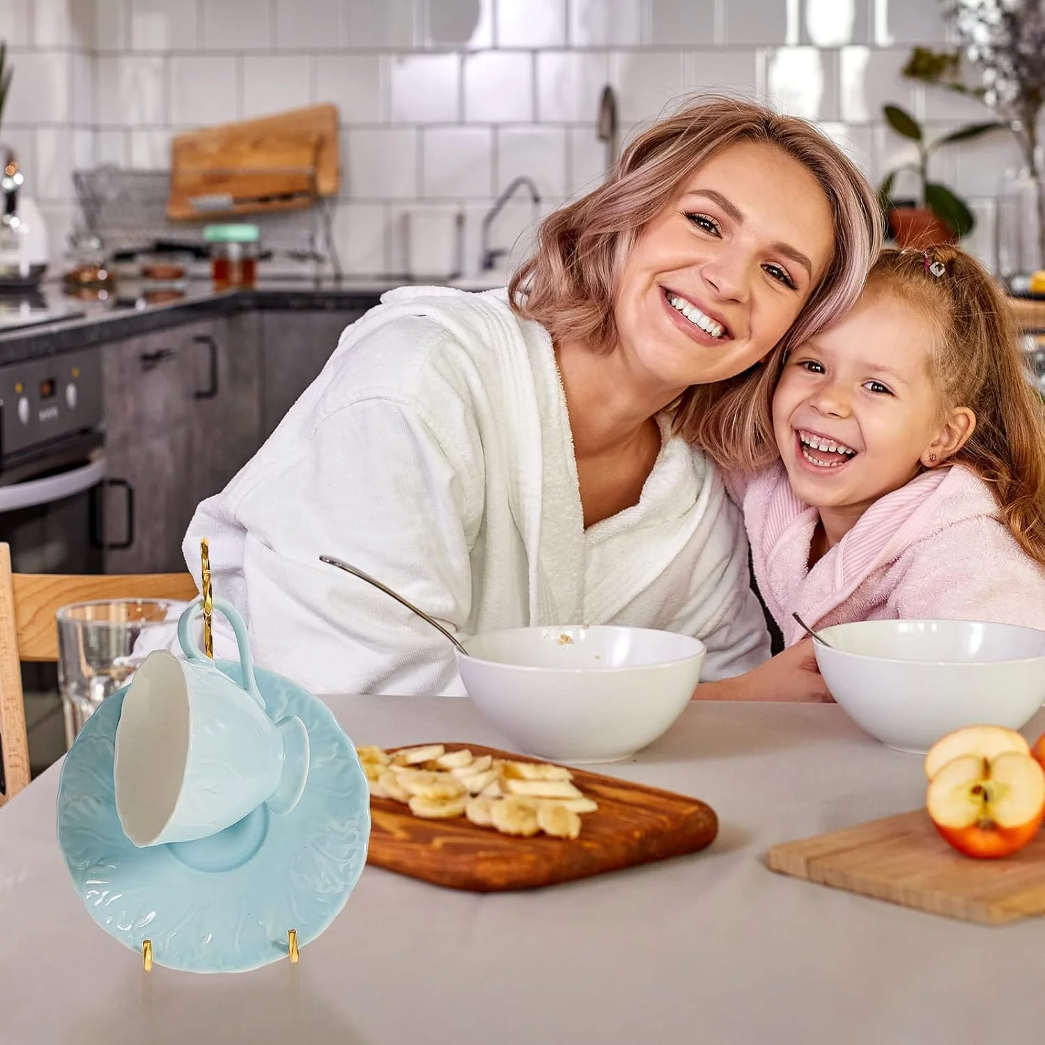 پایه نگهدارنده فنجان و نعلبکی چای، 4 عدد قفسه فلزی مارپیچ برای سازماندهی لیوان قهوه و بشقاب، سبک رزگلد برای دکوراسیون آشپزخانه منزل، سه پایه فنجان چای، سازمان دهنده برای قوری
