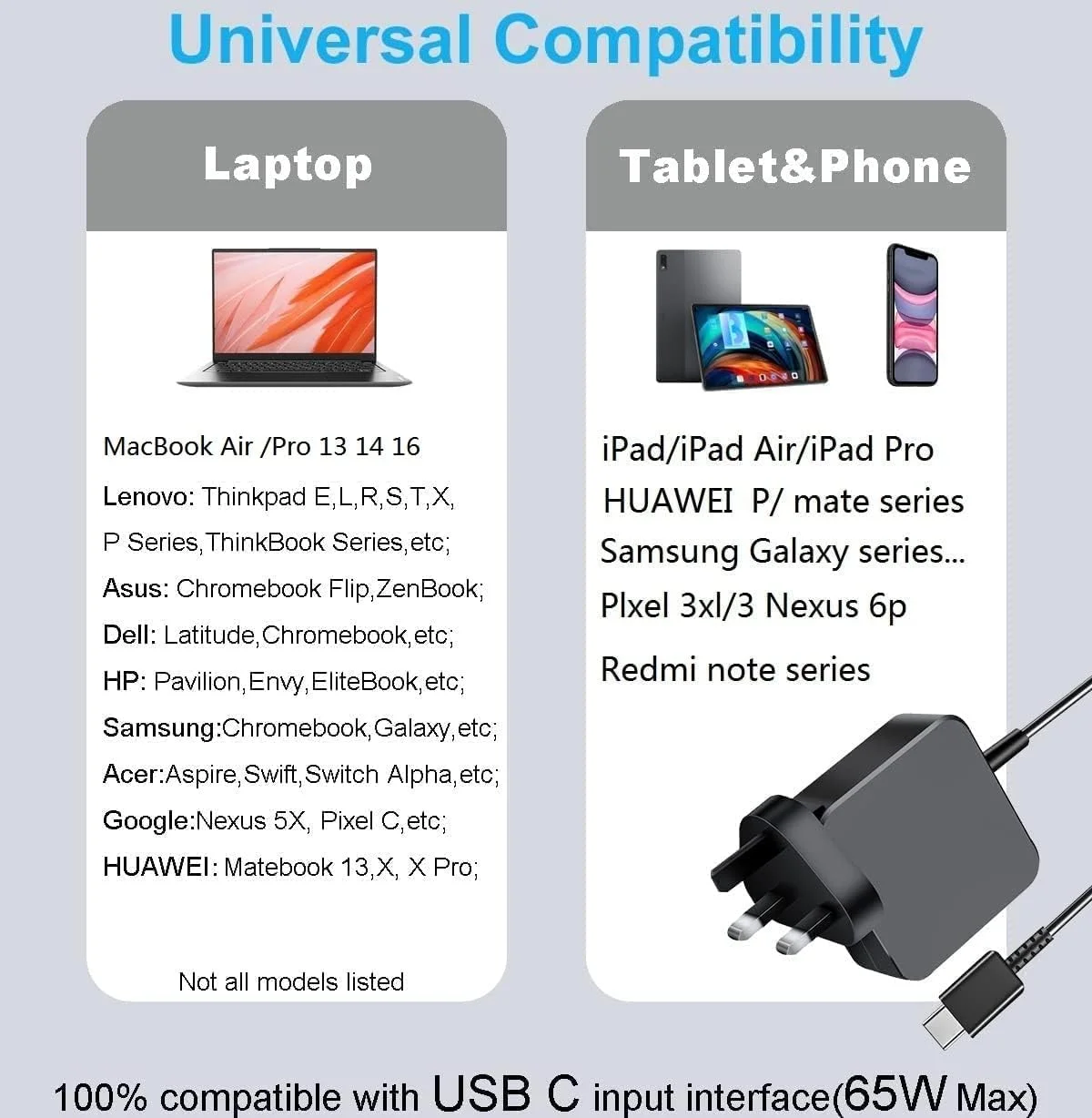 شارژر لپ تاپ 65 وات USB C مدل DTK برای ASUS Lenovo HP Dell ACER Google Chromebook Notebook Computer PC Power Cord Supply Lead AC Adapter Transformer Connector Type C شارژر لپ تاپ 65 وات USB C مدل DTK برای ASUS Lenovo HP Dell ACER Google Chromebook Notebook Computer PC Power Cord Supply Lead AC Adapter Transformer Connector Type C