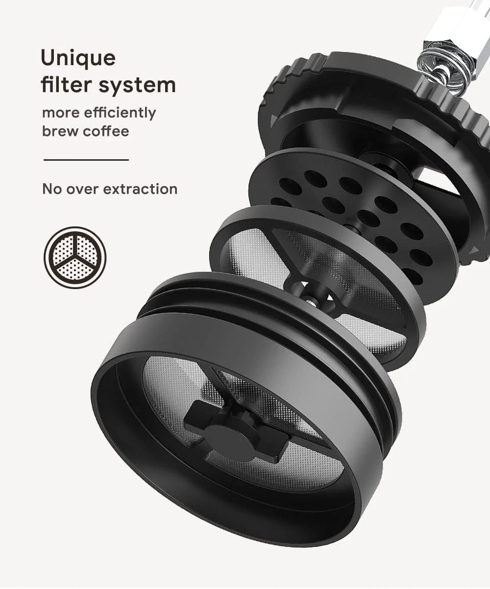 فرنچ پرس، قهوه ساز 320 میلی لیتری، ماگ مسافرتی عایق خلاء استیل ضد زنگ با فیلتر منحصر به فرد، دم آور ضد نشت برای قهوه فیلتری، چای کیسه ای و کف شیر مناسب کمپینگ و فضای باز فرنچ پرس، قهوه ساز 320 میلی لیتری، ماگ مسافرتی عایق خلاء استیل ضد زنگ با فیلتر منحصر به فرد، دم آور ضد نشت برای قهوه فیلتری، چای کیسه ای و کف شیر مناسب کمپینگ و فضای باز