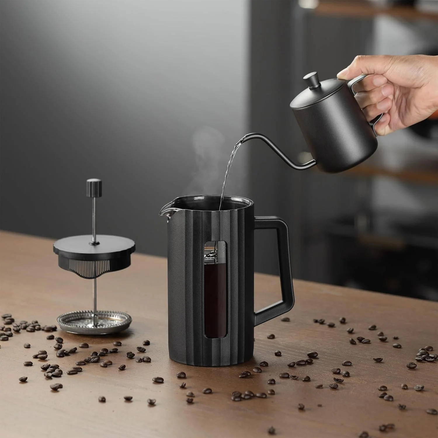 قهوه ساز فرنچ پرس - شیشه بوروسیلیکات با پرس چای استیل 3 لایه، فرنچ پرس بزرگ برای خانه، دفتر، آشپزخانه و مسافرت، طراحی شیک مشکی (مشکی) قهوه ساز فرنچ پرس - شیشه بوروسیلیکات با پرس چای استیل 3 لایه، فرنچ پرس بزرگ برای خانه، دفتر، آشپزخانه و مسافرت، طراحی شیک مشکی (مشکی)