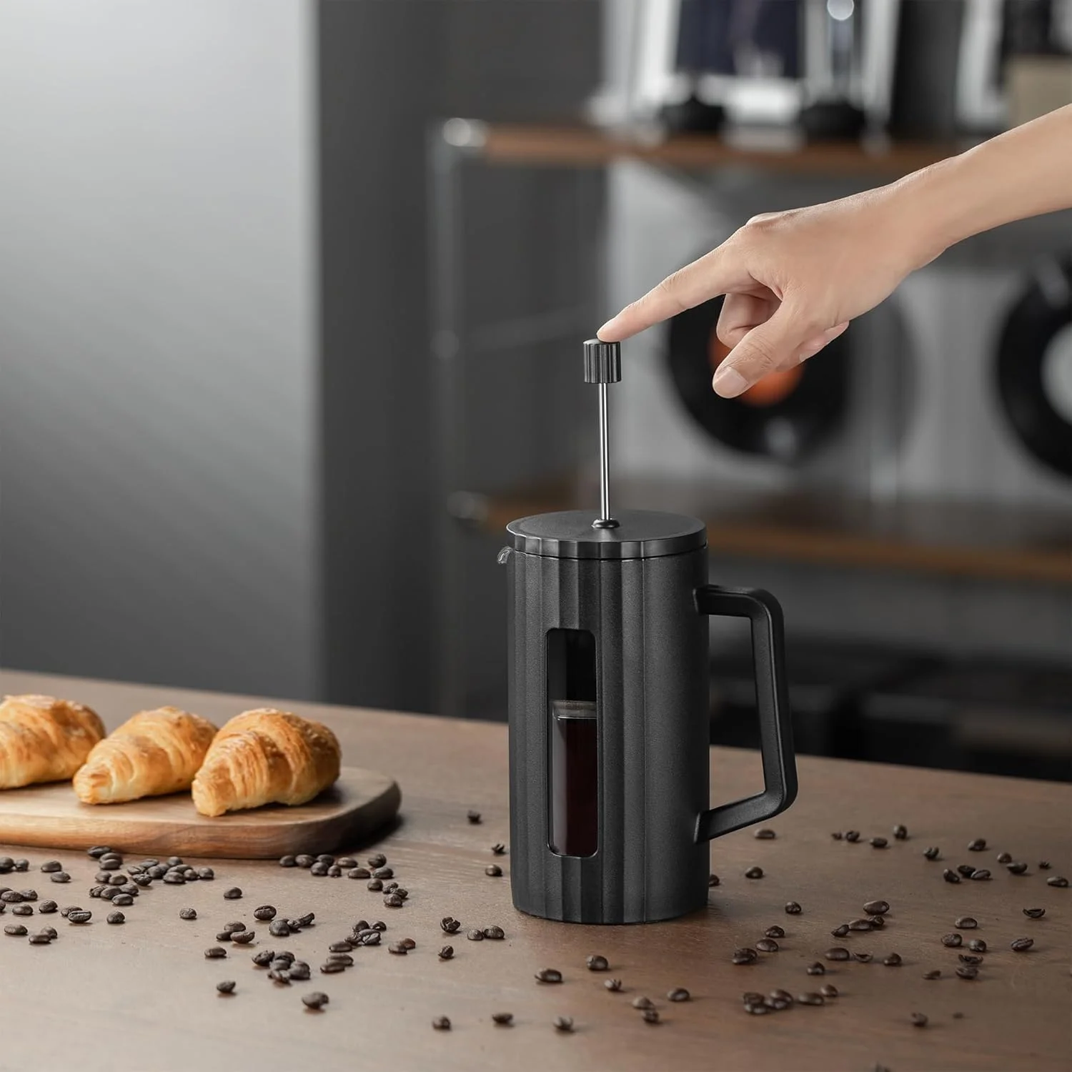 قهوه ساز فرنچ پرس - شیشه بوروسیلیکات با پرس چای استیل 3 لایه، فرنچ پرس بزرگ برای خانه، دفتر، آشپزخانه و مسافرت، طراحی شیک مشکی (مشکی) قهوه ساز فرنچ پرس - شیشه بوروسیلیکات با پرس چای استیل 3 لایه، فرنچ پرس بزرگ برای خانه، دفتر، آشپزخانه و مسافرت، طراحی شیک مشکی (مشکی)