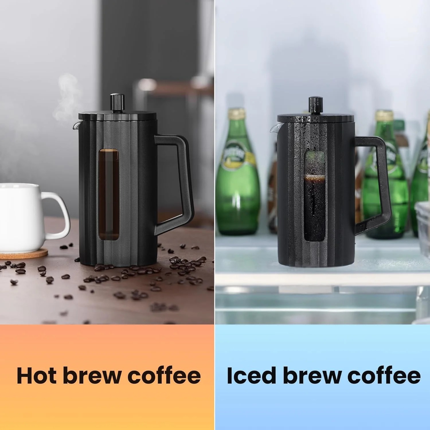 قهوه ساز فرنچ پرس - شیشه بوروسیلیکات با پرس چای استیل 3 لایه، فرنچ پرس بزرگ برای خانه، دفتر، آشپزخانه و مسافرت، طراحی شیک مشکی (مشکی) قهوه ساز فرنچ پرس - شیشه بوروسیلیکات با پرس چای استیل 3 لایه، فرنچ پرس بزرگ برای خانه، دفتر، آشپزخانه و مسافرت، طراحی شیک مشکی (مشکی)