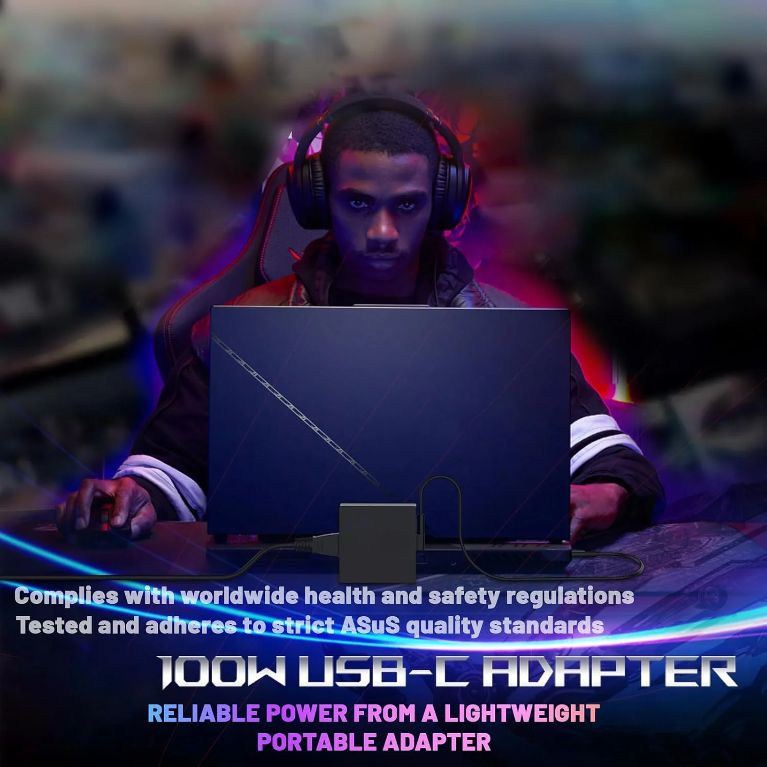 آداپتور 100 واتی USB-C آکسیلا ROG برای ایسوس 20V/5A 100W AC100-00(A20-100P1A)/US 90XB077N-MPW040، شارژر جهانی لپ تاپ با فناوری USB PD3.0، پشتیبانی از 100-240 ولت، 50-60 هرتز 5V/3A 9V/3A 15V/3A