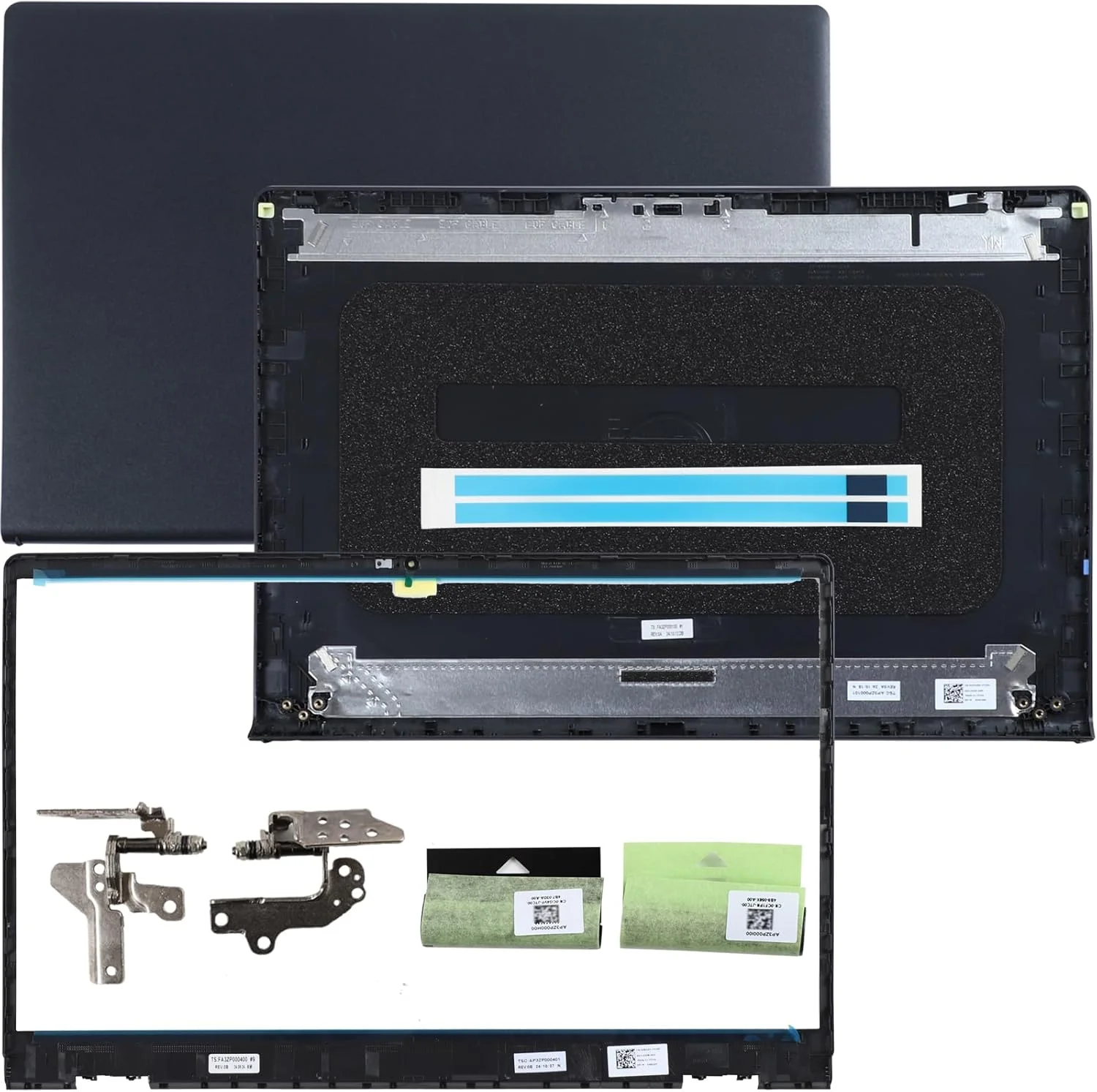 قاب پشتی LCD، درب بالایی، قاب حاشیه جلویی با لولا و روکش شفت جایگزین برای لپ تاپ DELL Inspiron 15 3510 3511 3515 3520 3525، مدل 00WPN8 09WC73 0681GY 0VW3NO به همراه دو نوار چسب