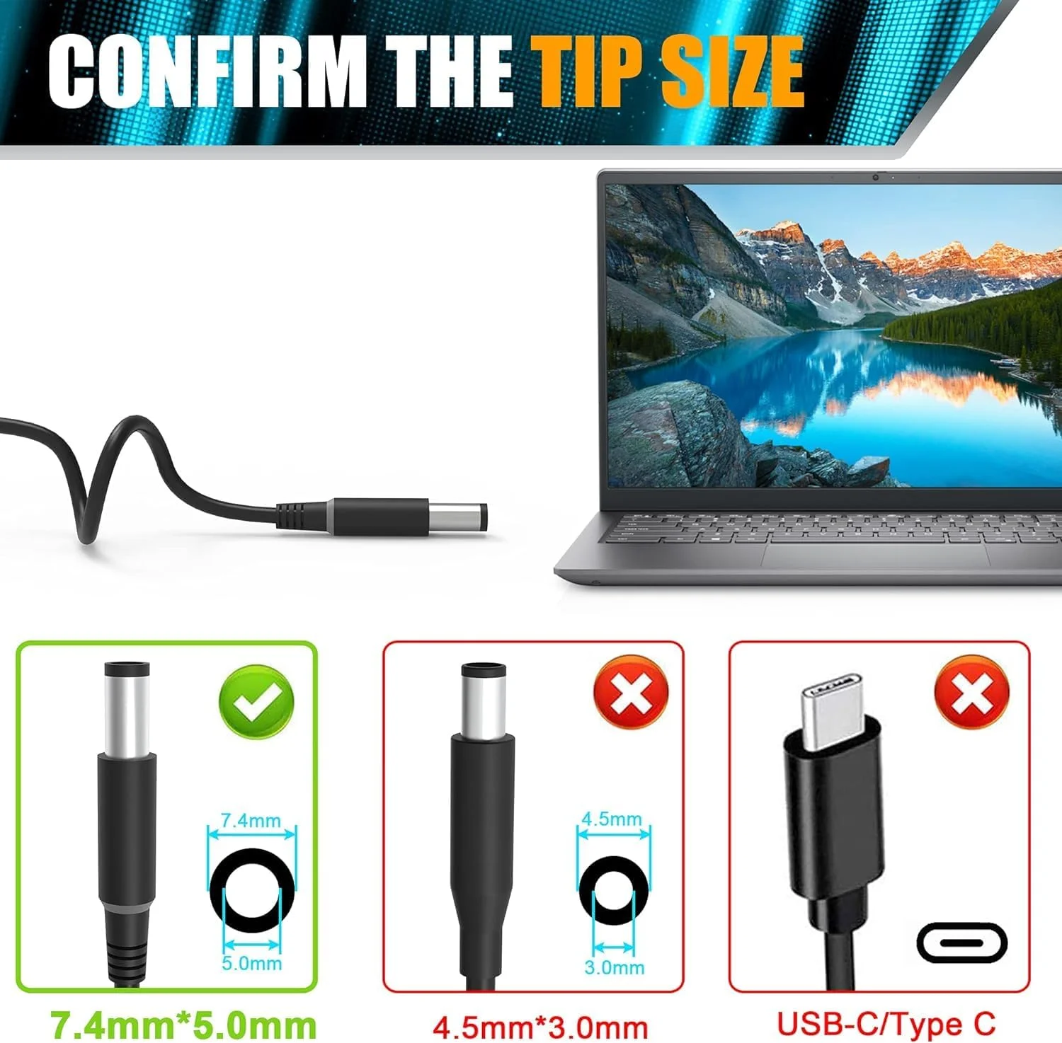 آداپتور برق 130 واتی لپ تاپ سازگار با Dell Inspiron 15 7000 7559، سازگار با شارژر Dell G3 G5، داک استیشن Dell d6000 PA-4E LA130PM121 DA130PE1-00