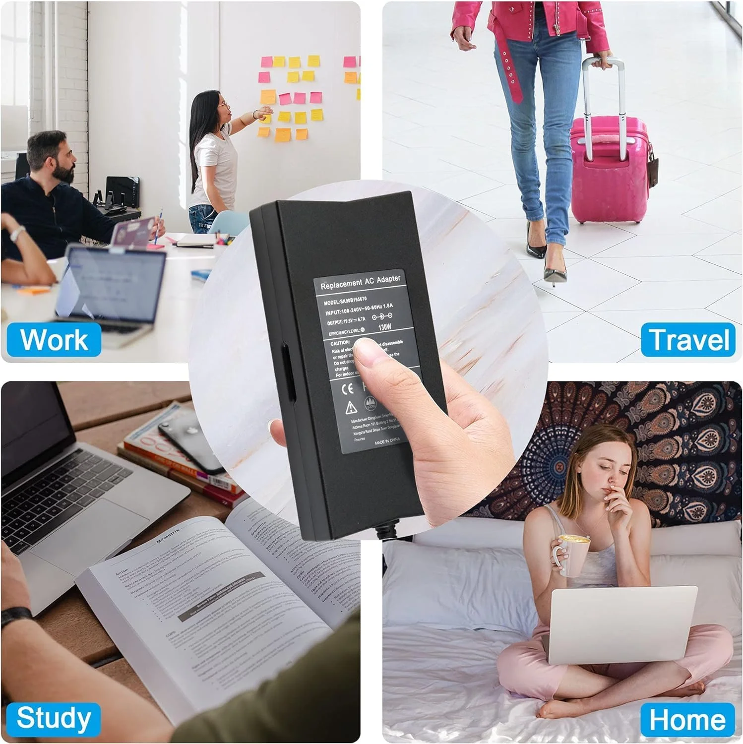 آداپتور برق 130 واتی لپ تاپ سازگار با Dell Inspiron 15 7000 7559، سازگار با شارژر Dell G3 G5، داک استیشن Dell d6000 PA-4E LA130PM121 DA130PE1-00