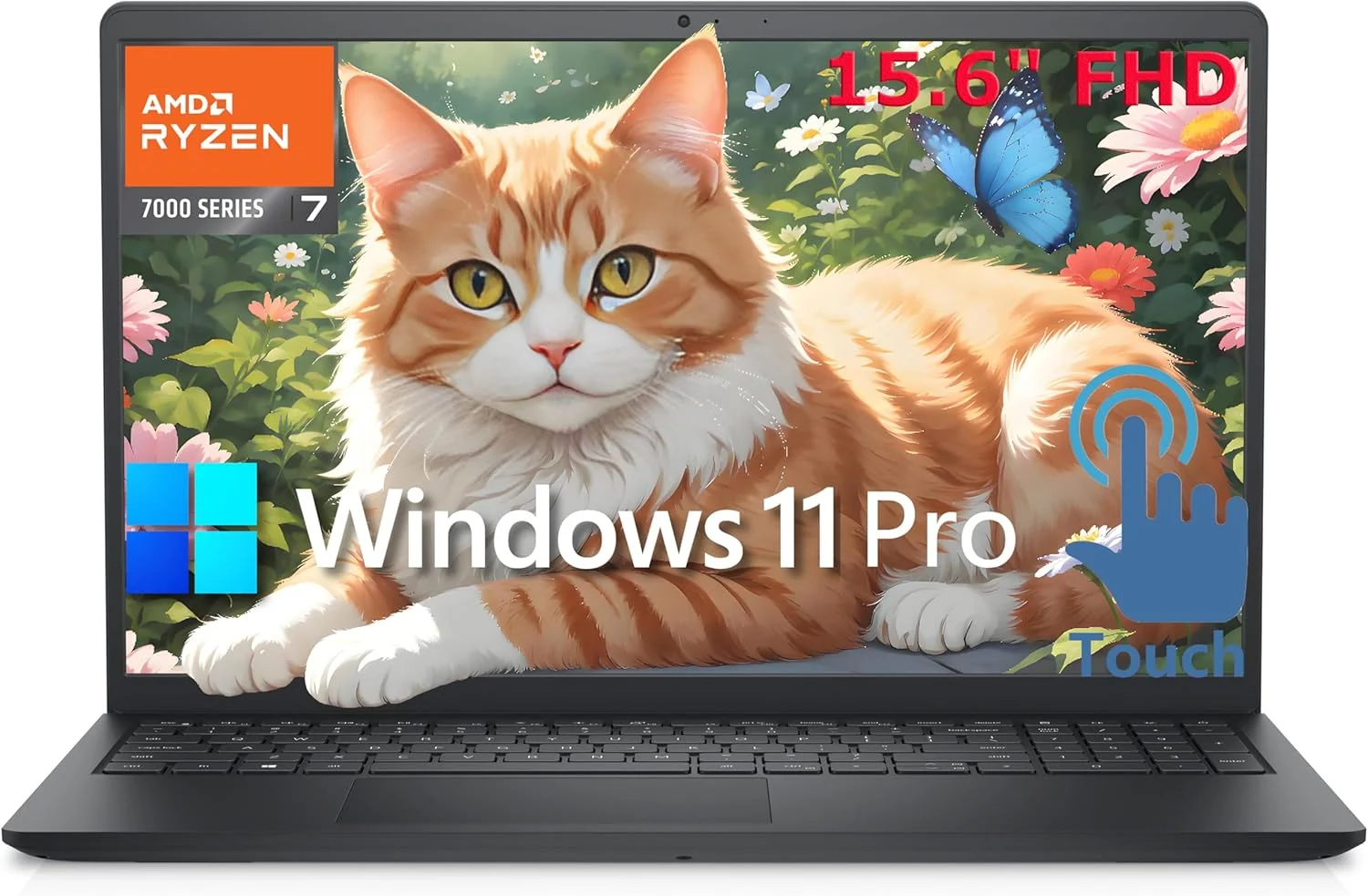 لپ تاپ دل Inspiron 15، کامپیوتر لمسی 15.6 اینچی FHD، پردازنده 8 هسته ای AMD Ryzen 7 7730U (بهتر از Ultra 5 125U)، رم 32 گیگابایتی DDR4، SSD 1 ترابایتی PCIe، WiFi، بلوتوث، وب کم، HDMI، ویندوز 11 پرو، کابل Type C به RJ45