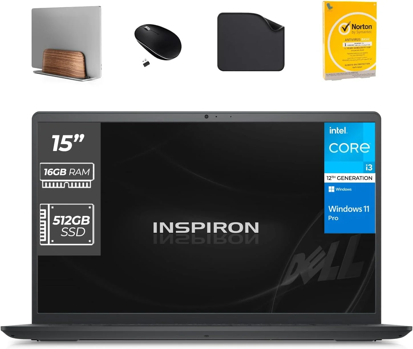 لپ تاپ دانشجویی دل Inspiron 3520، نسل دوازدهم اینتل i3-1215U، ویندوز 11 پرو، وب کم HD، نمایشگر 15.6 اینچی (شامل پایه لپ تاپ موج اول + ماوس بی سیم + پد ماوس + آنتی ویروس) - 16 گیگابایت رم، 512 گیگابایت SSD