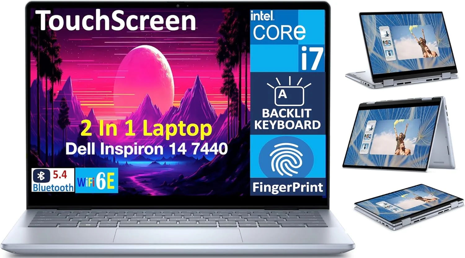 لپ تاپ تجاری 2 در 1 لمسی 14.0 اینچی Dell Inspiron 7440 (پردازنده Intel Core 7 150U، رم 32 گیگابایتی DDR5، حافظه SSD PCIe 1 ترابایتی، صفحه کلید با نور پس زمینه، اثر انگشت، WiFi 6E، BT 5.3، کارت خوان SD، وب کم، ویندوز 11 پرو)