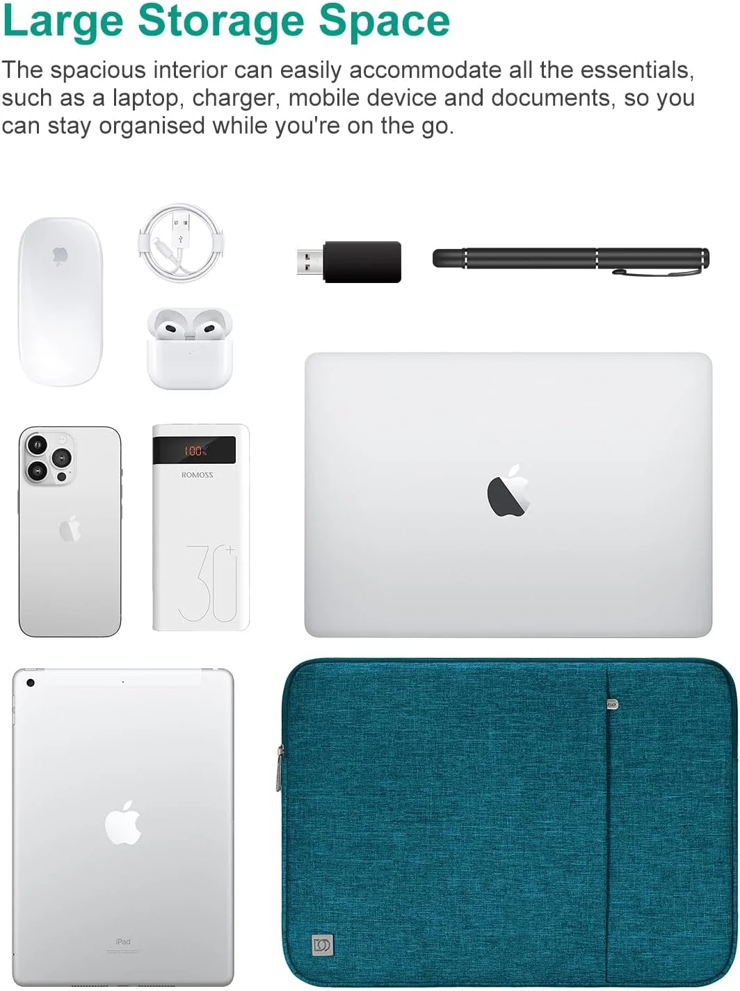 کیف لپ تاپ 17 اینچی DOMISO، کیف محافظ نوت بوک، کیف دستی حمل برای نوت بوک 17.3 اینچی/Dell Inspiron/MSI GS73VR Stealth Pro/IdeaPad 300 320 321/HP Envy/LG Gram 17 اینچی/ASUS ROG Strix GL702VS، آبی فیروزه ای