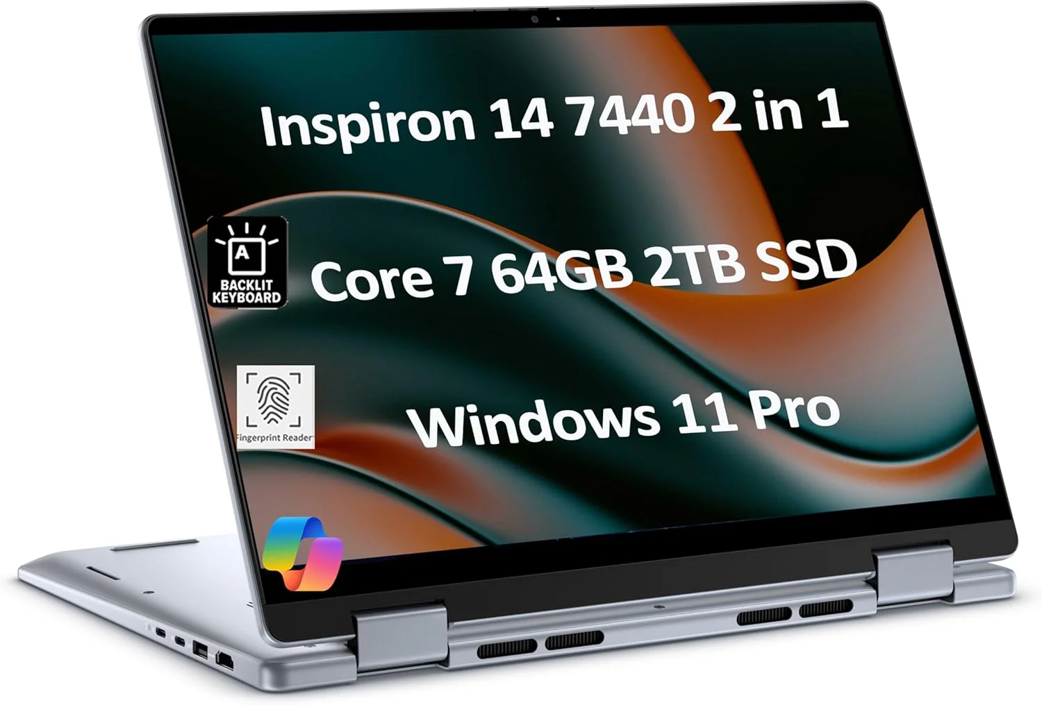 لپ تاپ تجاری 2 در 1 دل Inspiron 14 7440 (صفحه نمایش لمسی 14 اینچی FHD+، پردازنده 10 هسته ای اینتل Core 7 150U (بیشتر از i7-1355U)، رم 64 گیگابایتی، SSD 2 ترابایتی) کیبورد با نور پس زمینه، حسگر اثر انگشت، وب کم FHD، ویندوز 11 پرو با هوش مصنوعی Copilot