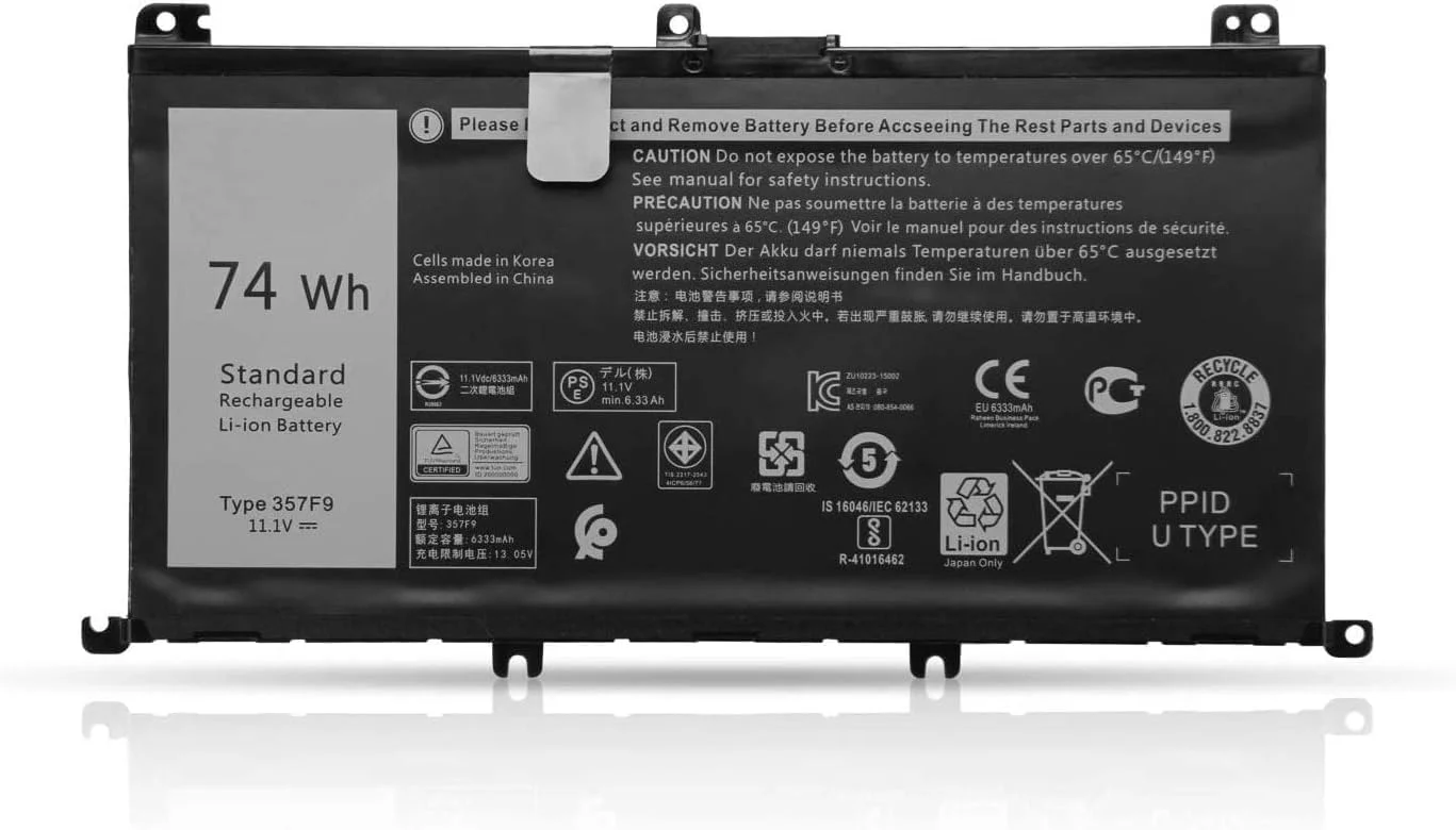 باتری لپ تاپ Neno Tech 74Wh 357F9 برای Dell Inspiron 15 5000 7000 7566 7567 7557 7559 5576 5577 P65F P57F i7559-2512BLK i7559-763BLK i7559-7512GRY 0GFJ6 71JF4 0357F9 071JF4 باتری نوت بوک گیمینگ