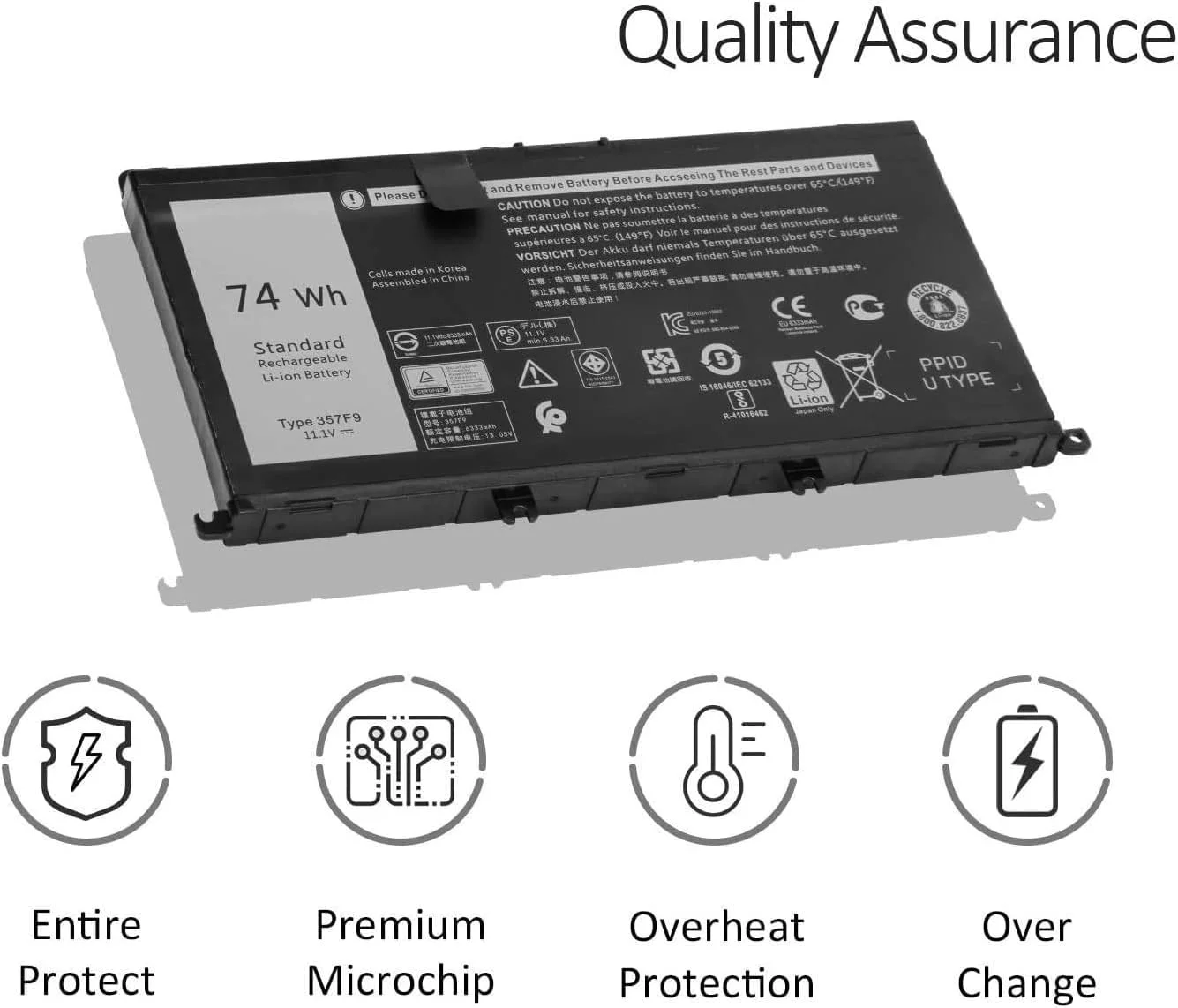 باتری لپ تاپ Neno Tech 74Wh 357F9 برای Dell Inspiron 15 5000 7000 7566 7567 7557 7559 5576 5577 P65F P57F i7559-2512BLK i7559-763BLK i7559-7512GRY 0GFJ6 71JF4 0357F9 071JF4 باتری نوت بوک گیمینگ