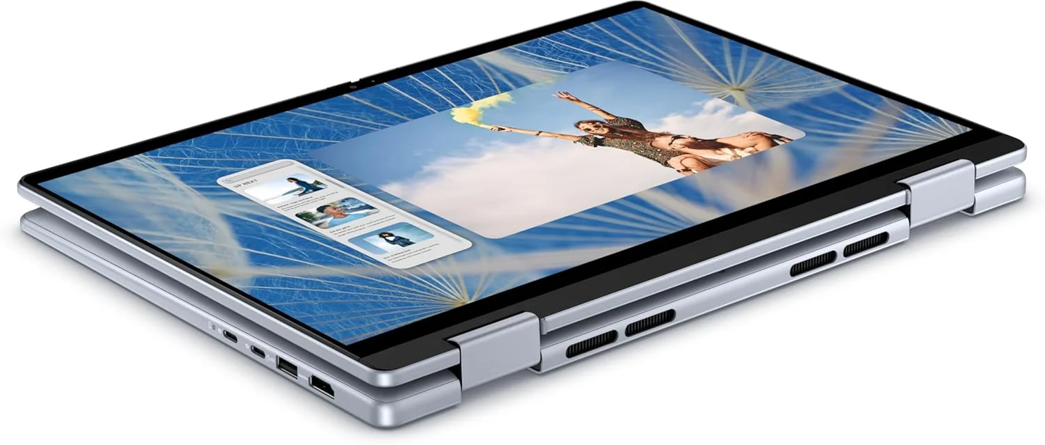 Inspiron 7440 2-in-1، پردازنده Intel Core 7-150U، رم 16 گیگابایت / حافظه SSD 1 ترابایت، صفحه نمایش 14 اینچ FHD+ (صفحه لمسی، x360، حسگر اثر انگشت)، ویندوز 11 هوم، کیبورد انگلیسی با نور پس زمینه، آبی یخی